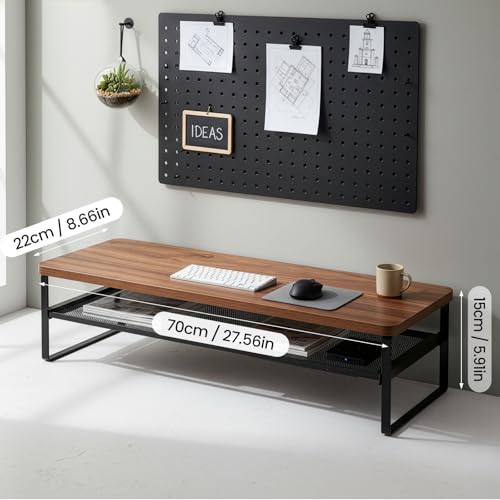 Detalle de M.J COMFY-LIFE Vintage Monitor Desk Stand: Wood Riser with Storage Shelf