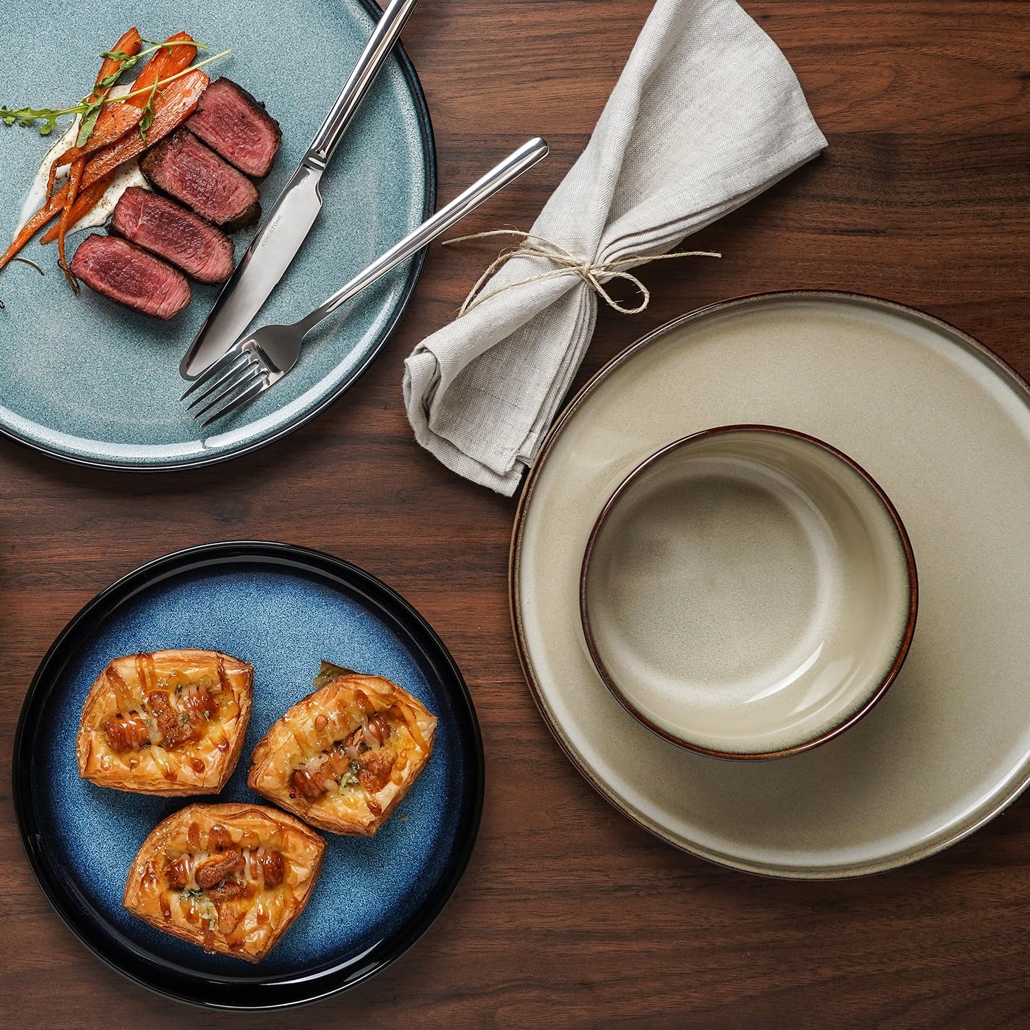 Detalle de KINGSTONE Stoneware Dinnerware Set, 12-Piece