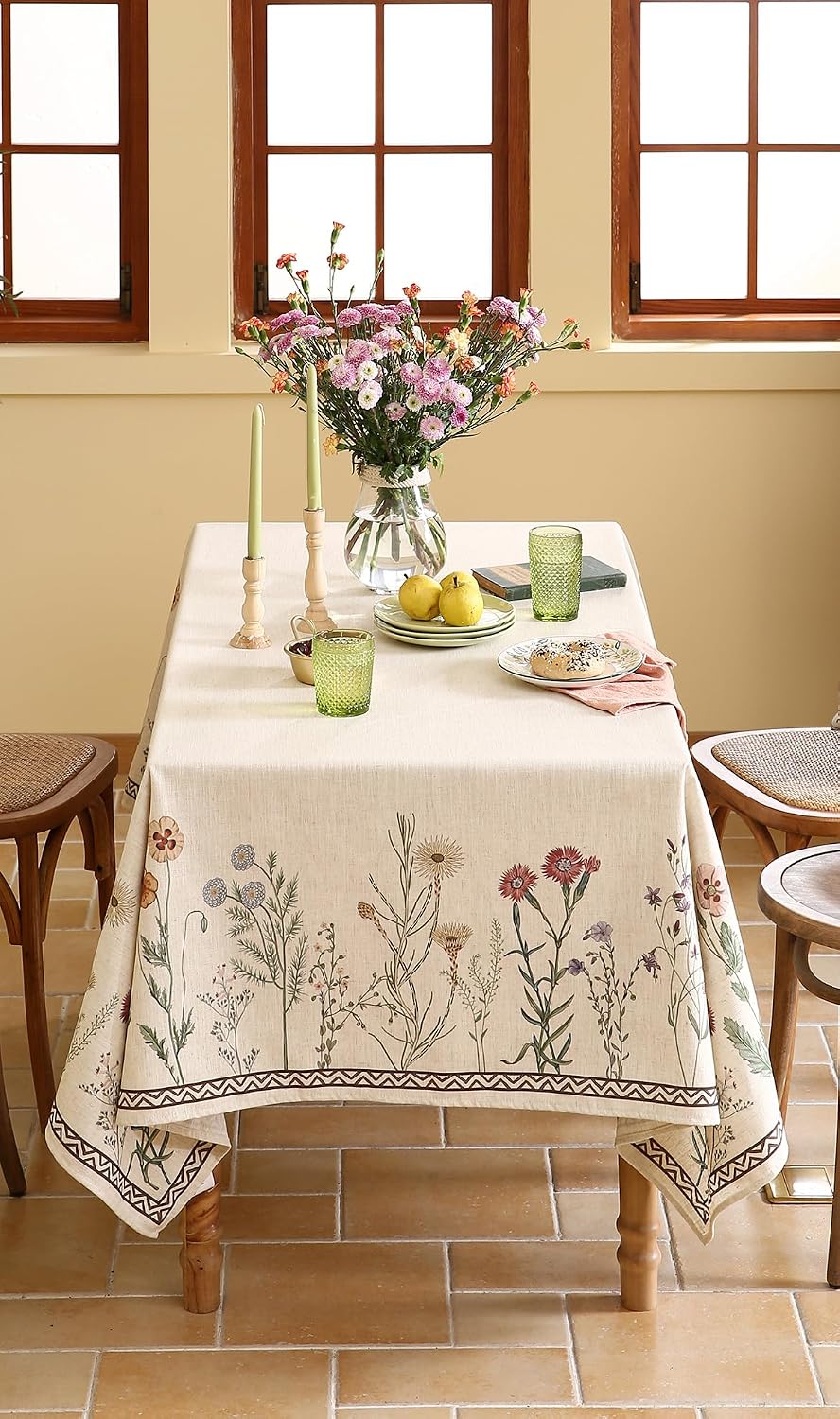 Detalle de ISAENNE Designer Linen Rectangular Long Tablecloth, 118" x 67" – Serenity G, Vintage Elegant French Style