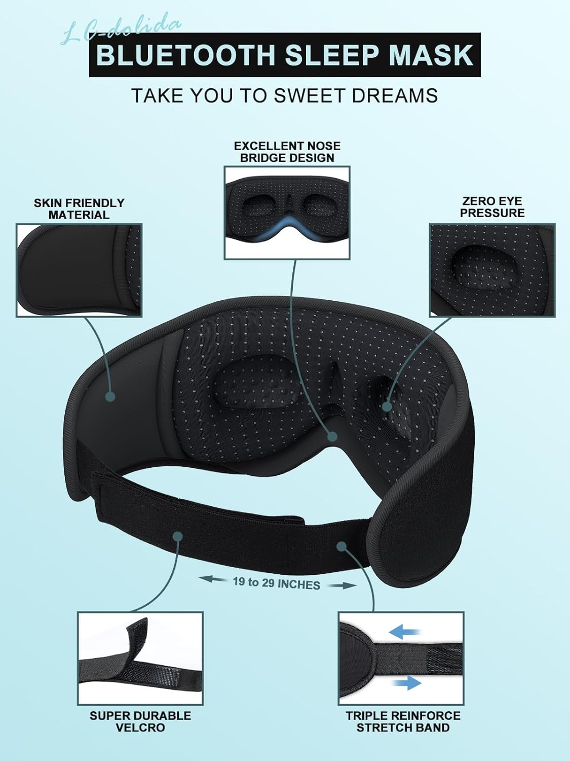 Thumbnail 5 de LC-dolida Sleep Headphones Bluetooth 3D Sleep Mask