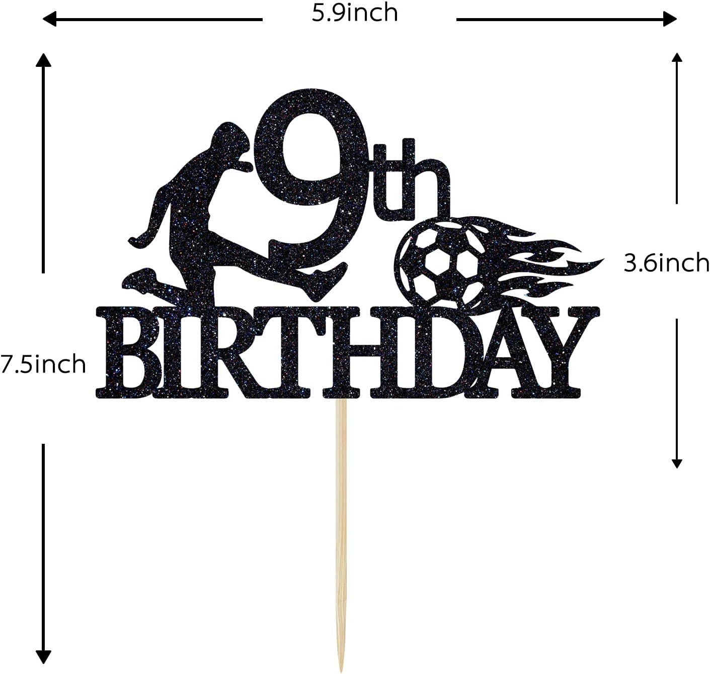Detalle de Colorfulparty CF-0579 Happy 9th Birthday Soccer Cake Topper, Black Glitter