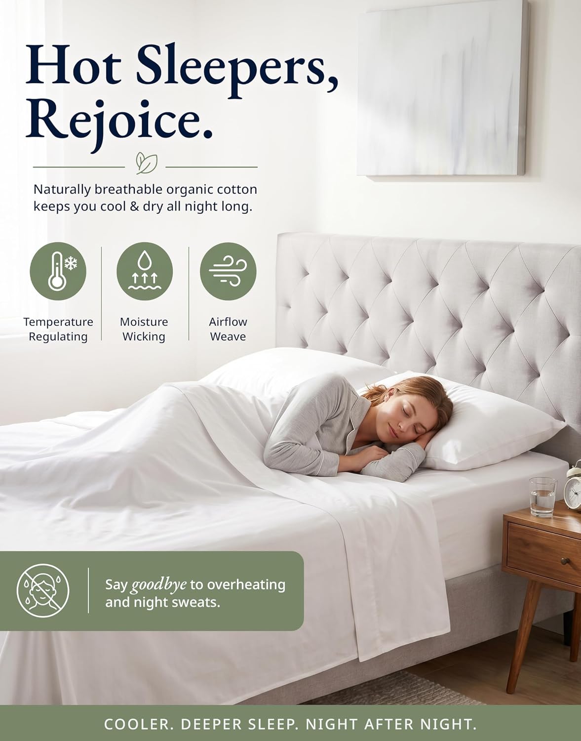 Thumbnail 6 de LANE LINEN Fitted Sheet Double – 100% Organic Cotton, Deep Pocket, 2 Pillowcases