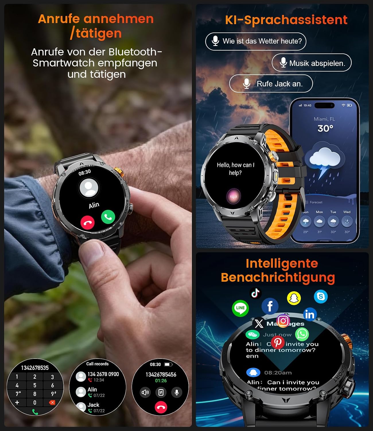 Detalle 2 de SUNKTA Smartwatch Herren Militär 1,7 Zoll