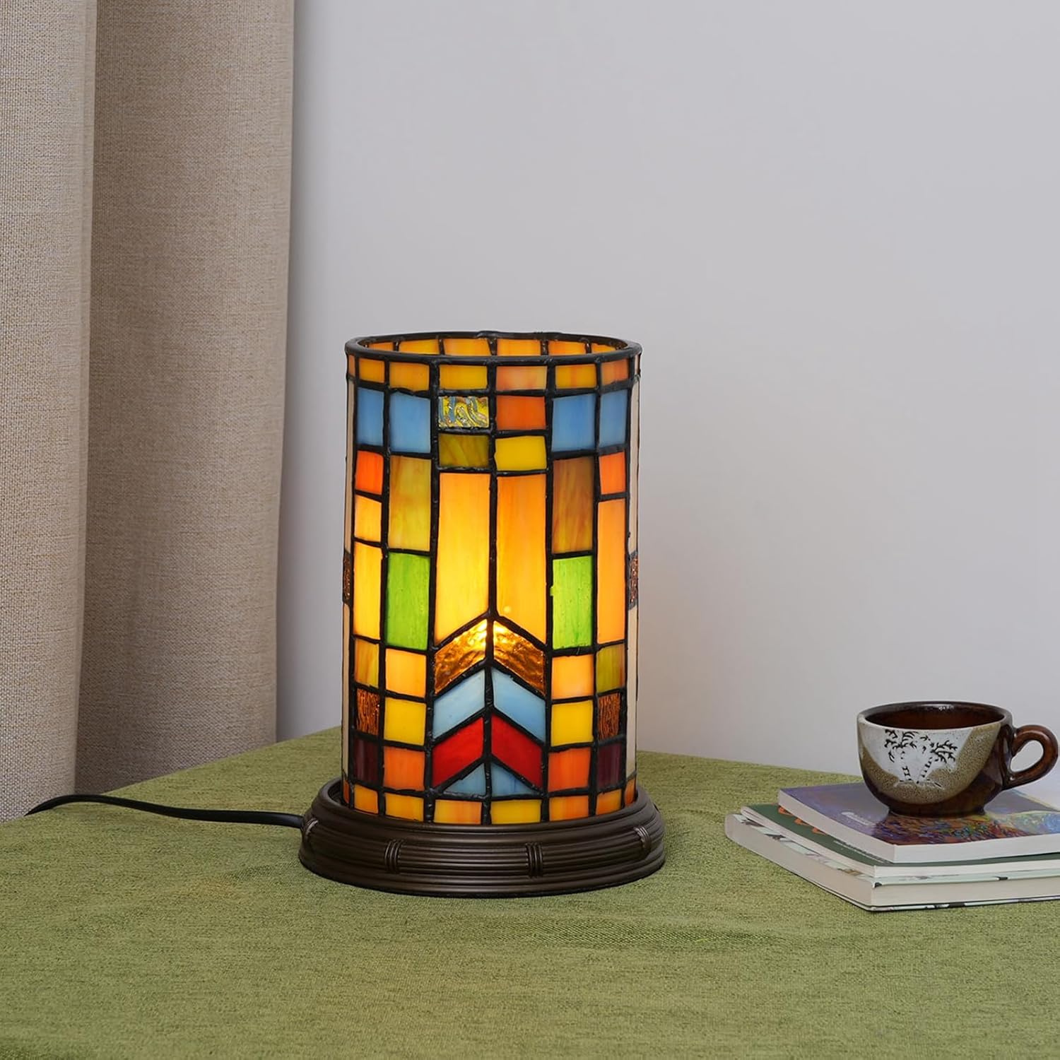Thumbnail 6 de Blivuself Tiffany Style Stained Glass Cylinder Desk Lamp