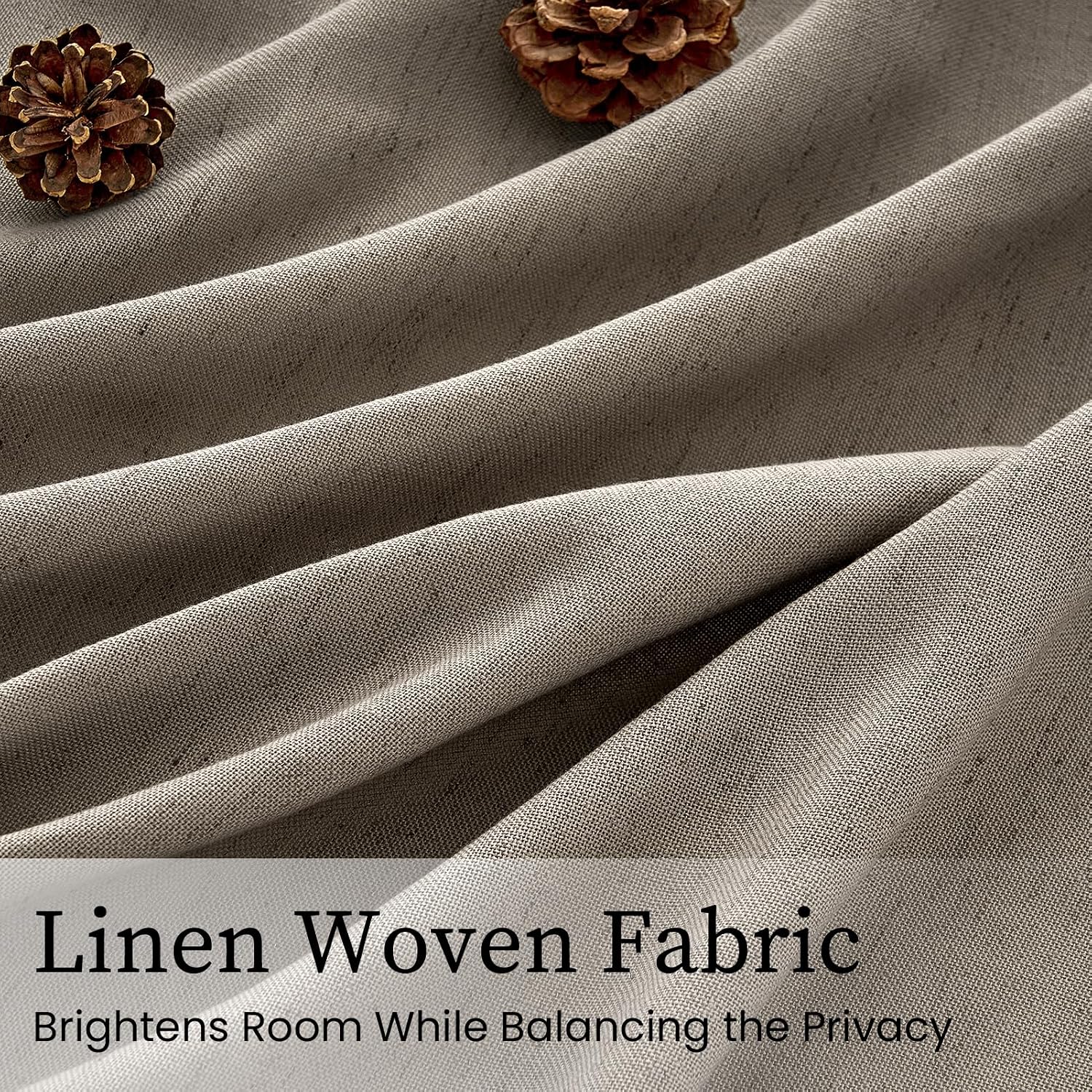 Detalle de Drapenova 96-Inch Linen-Blend Curtain Panels, Light-Filtering, Tan, Grommet Top