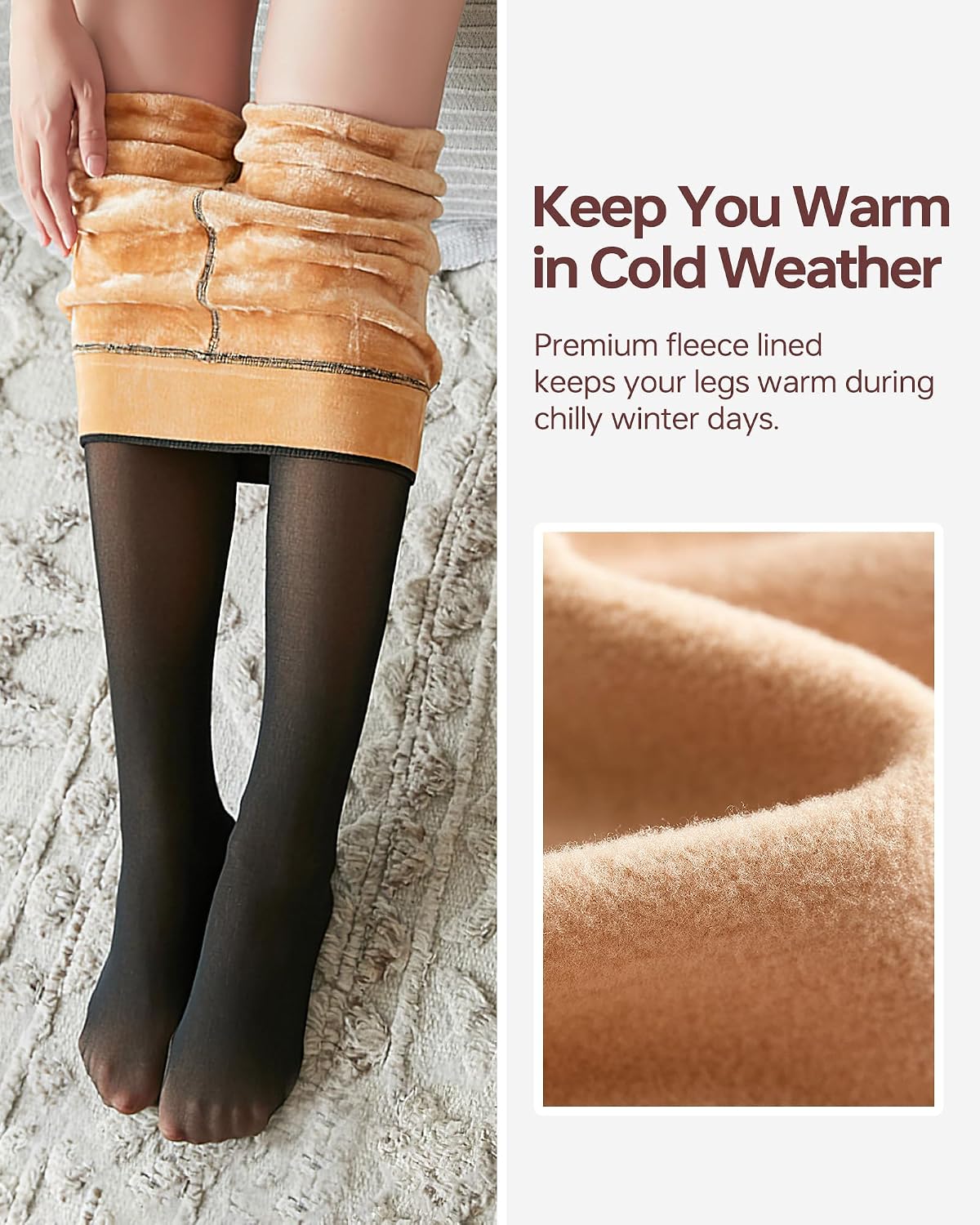 Detalle de susurrus Women's Fleece-Lined Thermal Tights, Faux-Translucent Winter Pantyhose