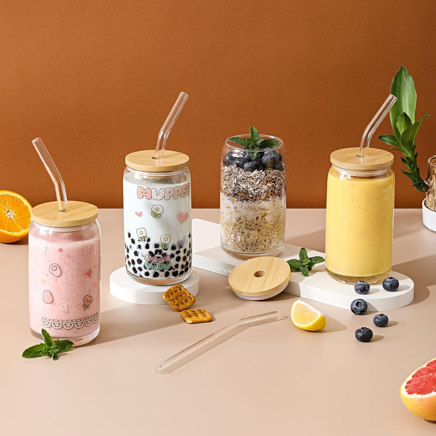 Thumbnail 2 de VITEVER 20-Piece Glass Cups Set with Bamboo Lids & Glass Straw (16 oz)
