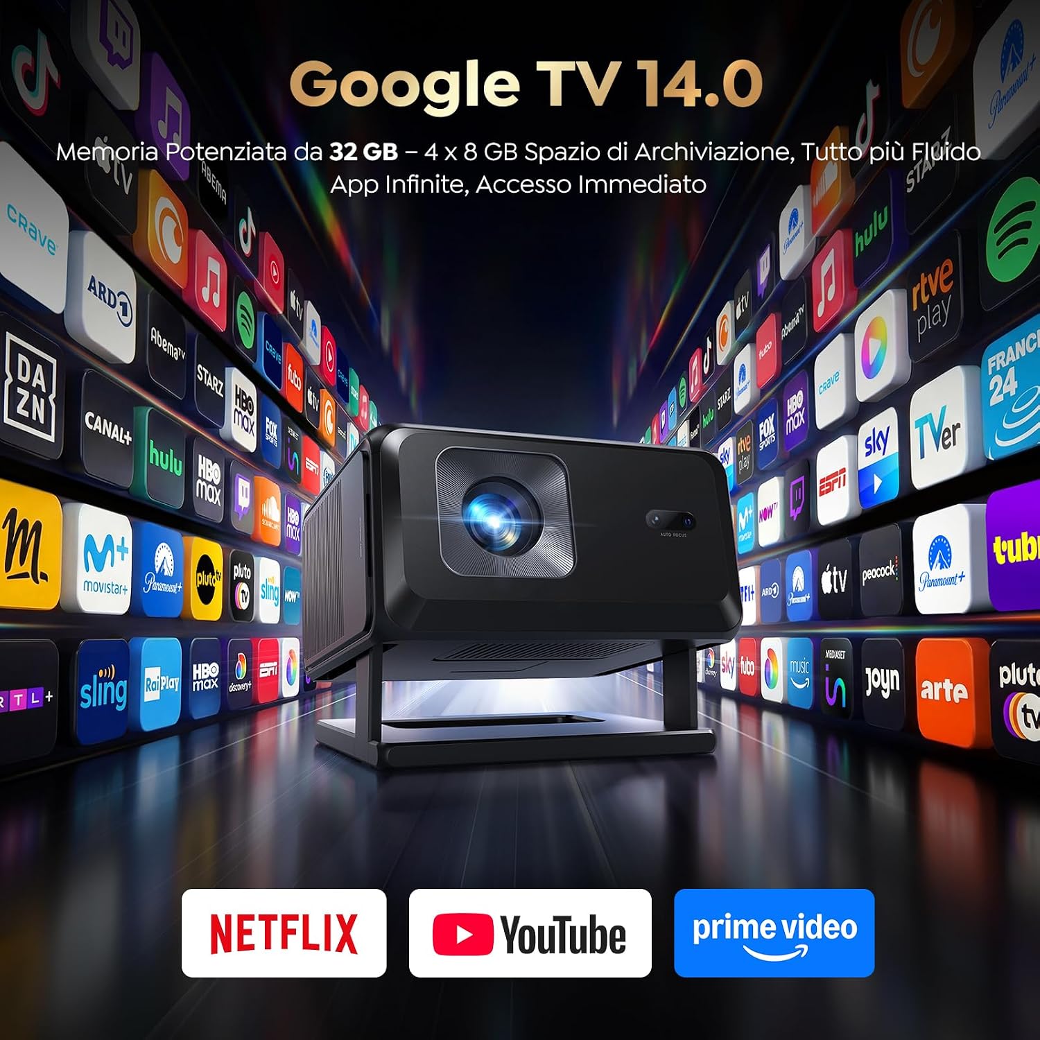 Detalle 2 de Proiettore 4K con Google TV e autofocus AI TP3 (tiro ultracorto, 6D keystone, Wi‑Fi 6, Bluetooth 5.3)