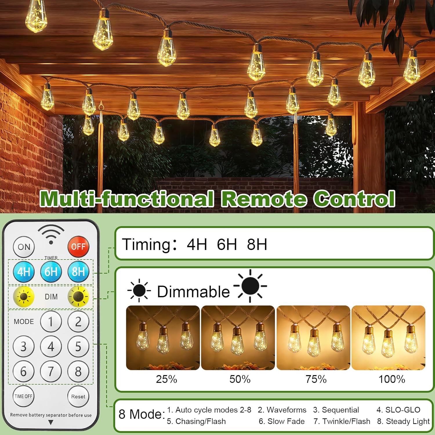 Thumbnail 2 de Giliwosy Solar String Lights Outdoor Garden (10m, 16 Papaya-style LEDs) with Remote, Timer & 1200mAh Battery