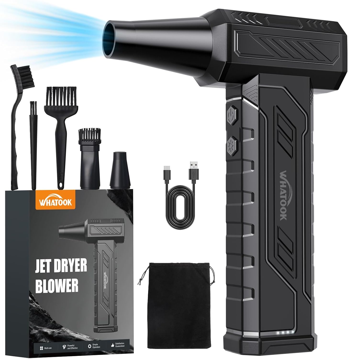 WHATOOK A1 Max souffleur d’air comprimé PC sans fil à batterie 8000 mAh, 4 vitesses et LED