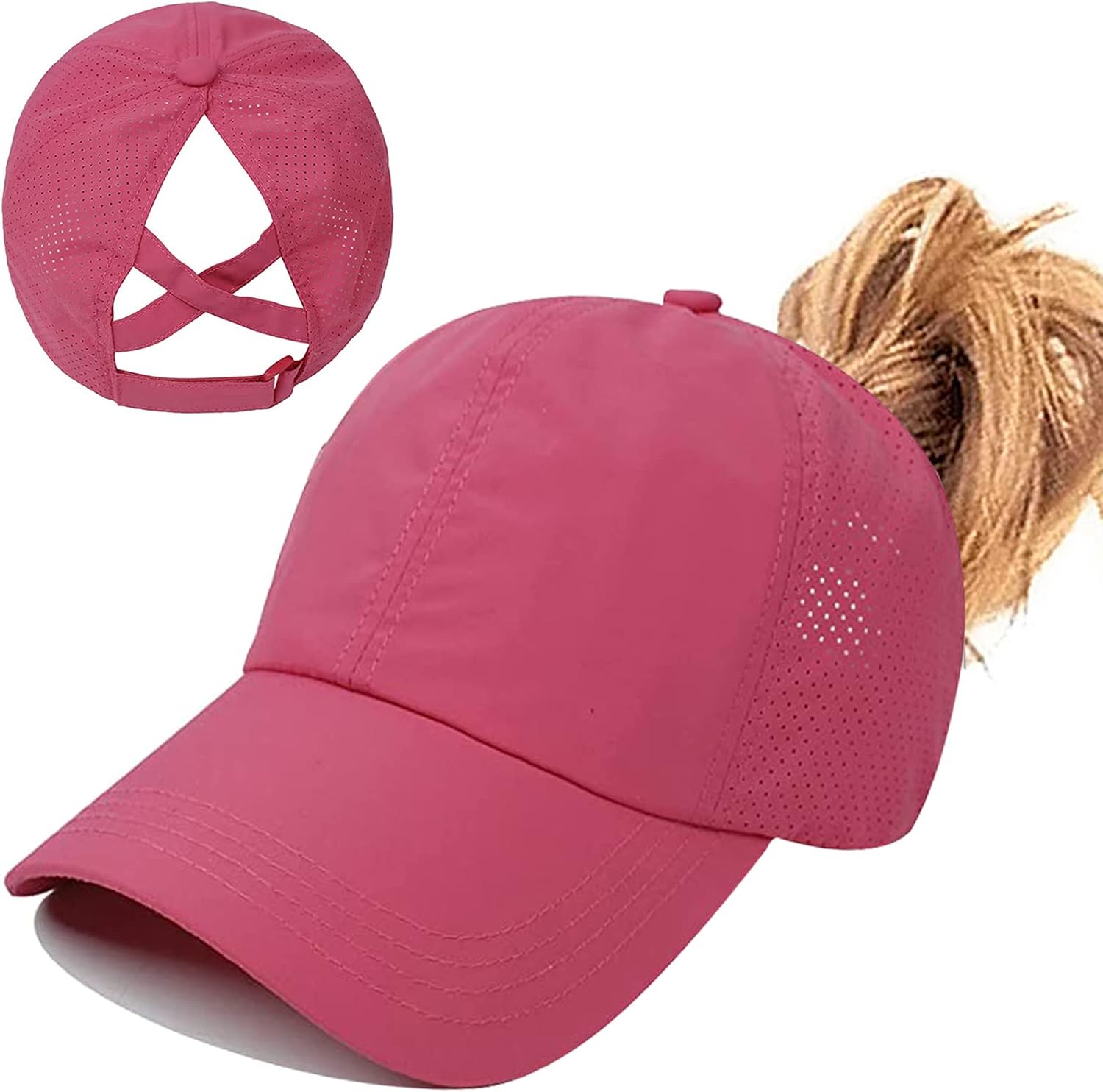 Detalle de Enwokran Women's Ponytail Baseball Cap: Adjustable, Breathable and Quick-Drying