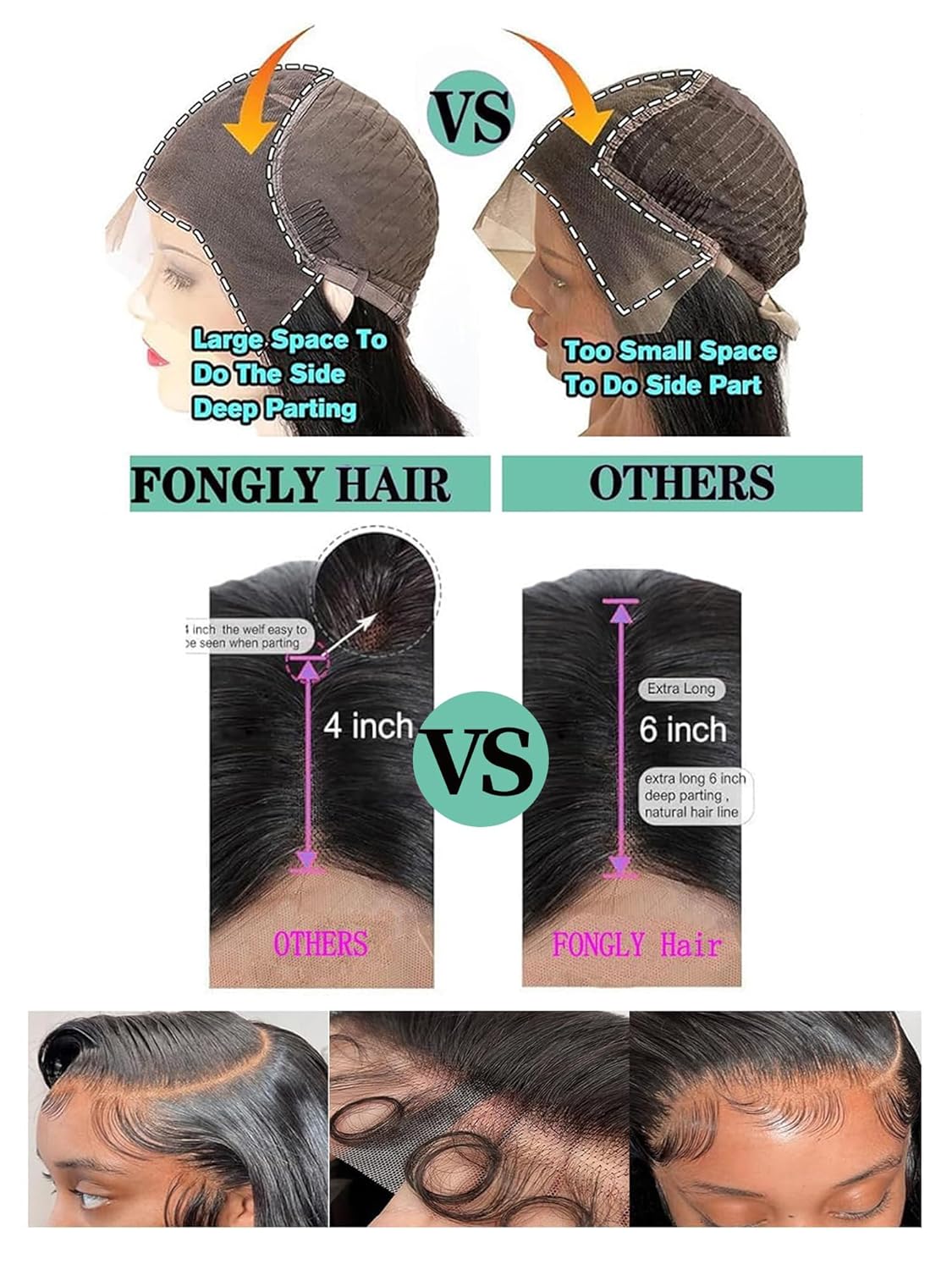 Thumbnail 2 de Fongly 13x6 HD Lace Front Wig — 16" Body Wave, 200% Density with Baby Hair