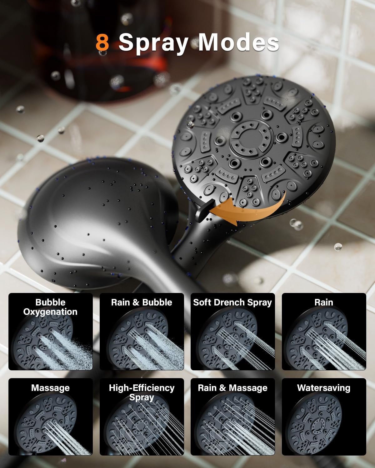 Thumbnail 1 de Cobbe Shower Head and Hose: High Pressure 8-Mode Shower Set in Matte Black