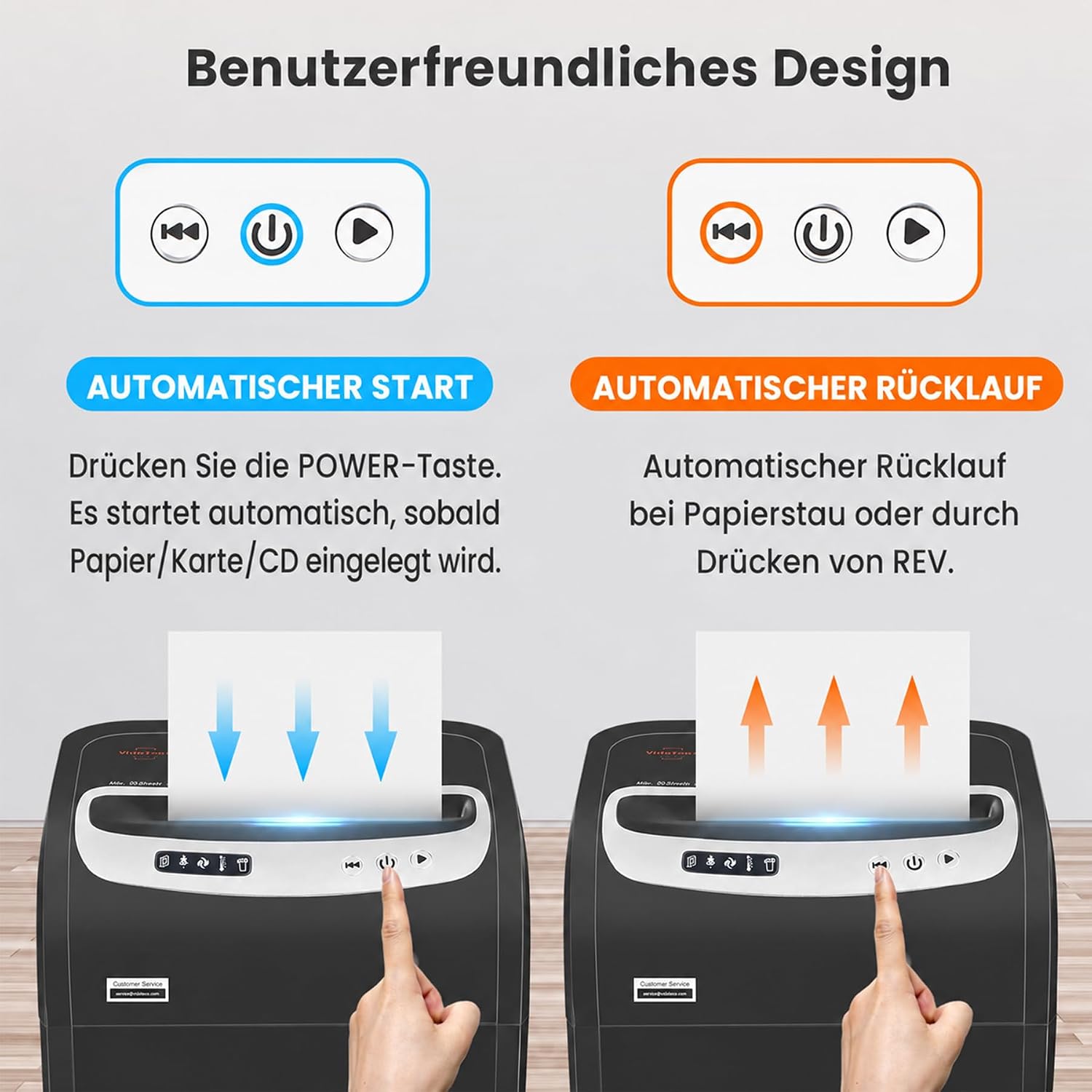 Detalle de VidaTeco Aktenvernichter für Büro und Homeoffice – P-4 Kreuzschnitt, 20 Blatt, 60 Minuten Dauerbetrieb, leise 58 dB, 30 L Behälter