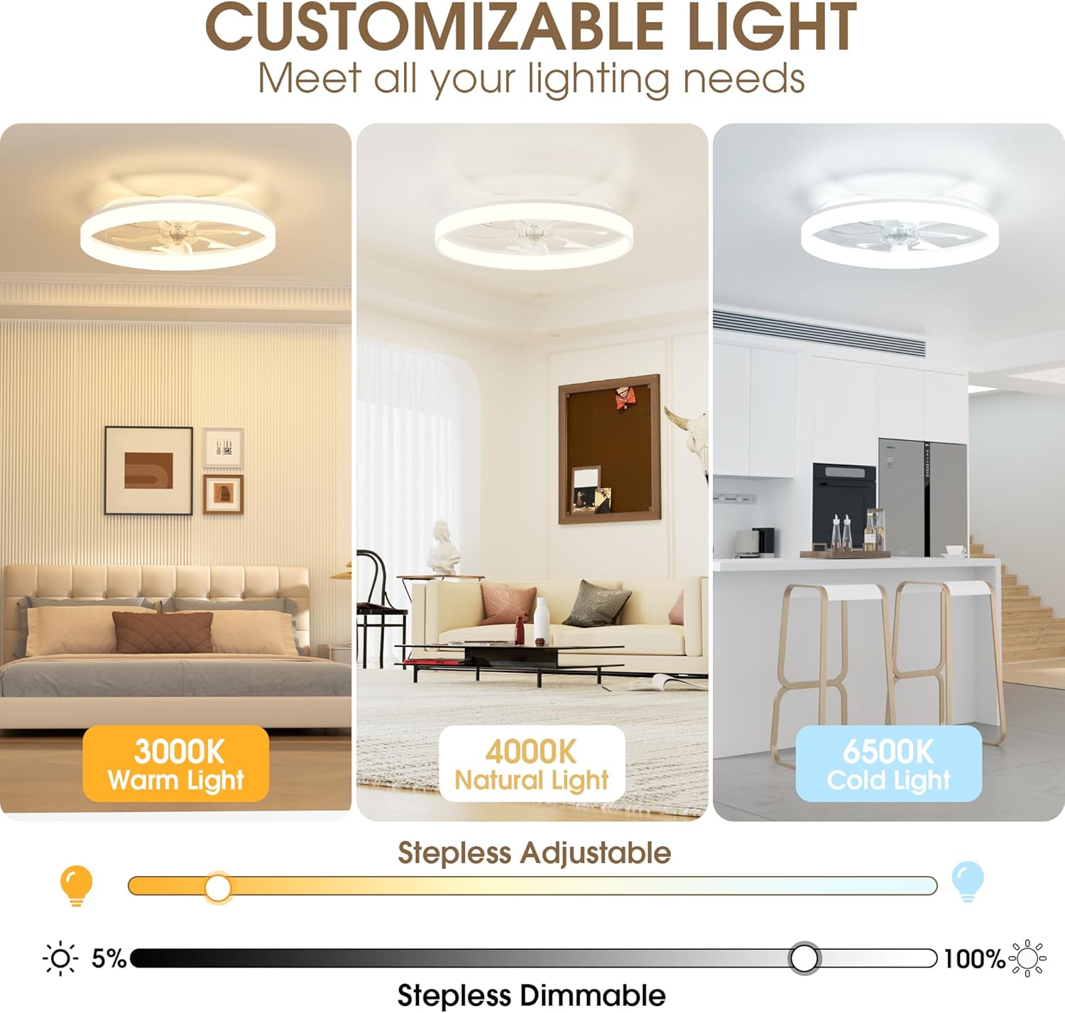 Thumbnail 1 de NIORSUN 60cm Smart LED Ceiling Fan with Lights and Remote (6 speeds, dimmable)