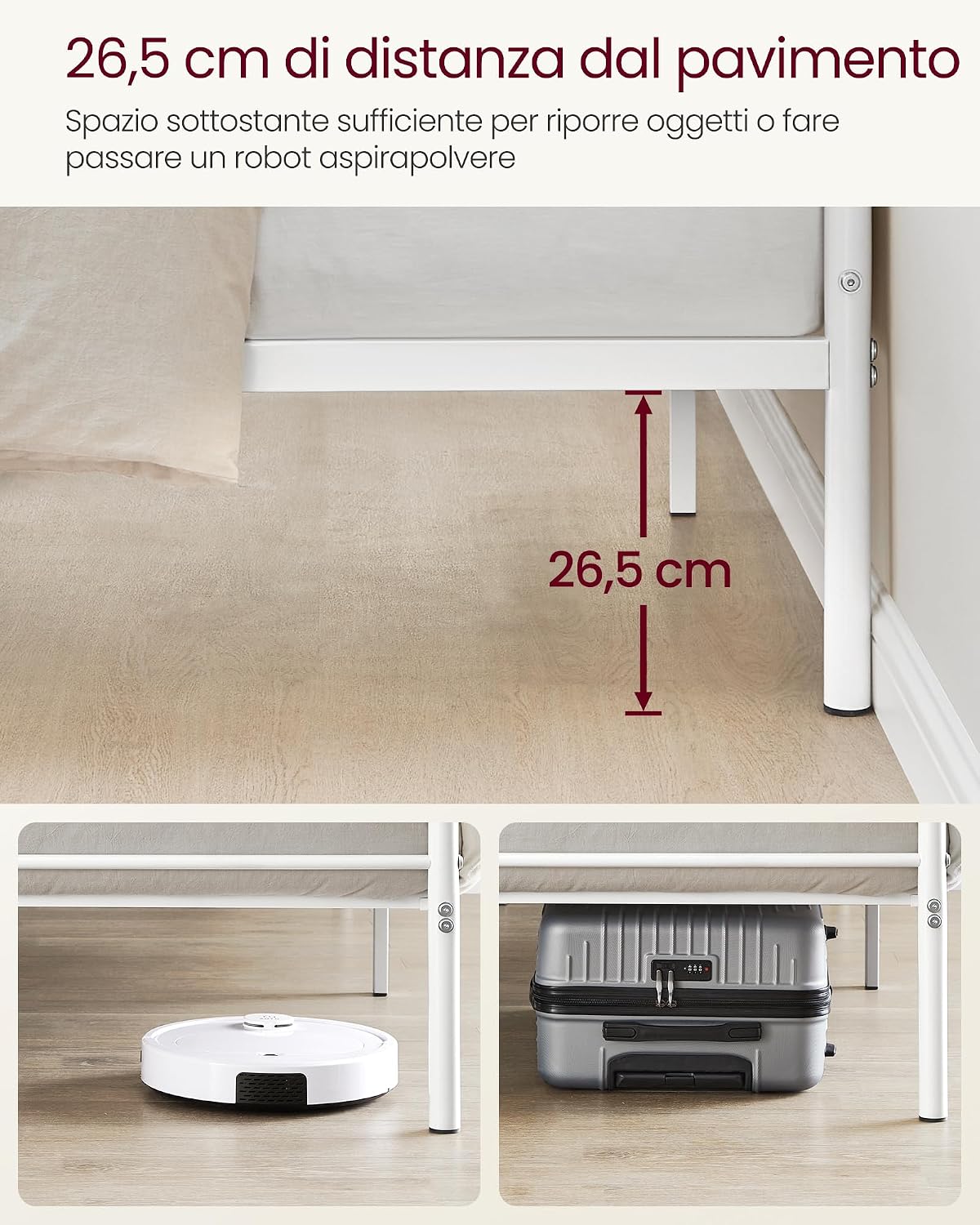 Detalle 2 de VASAGLE Struttura Letto Singolo RMB061W01: lettino in metallo 90x190 cm per spazi piccoli