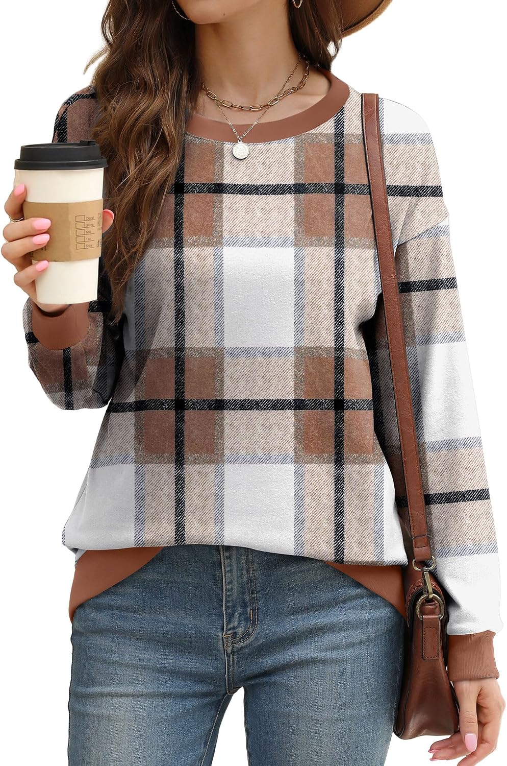 Thumbnail 1 de Saloogoe Women's Color-Block Crewneck Sweatshirt, Loose-Fit Long Sleeve