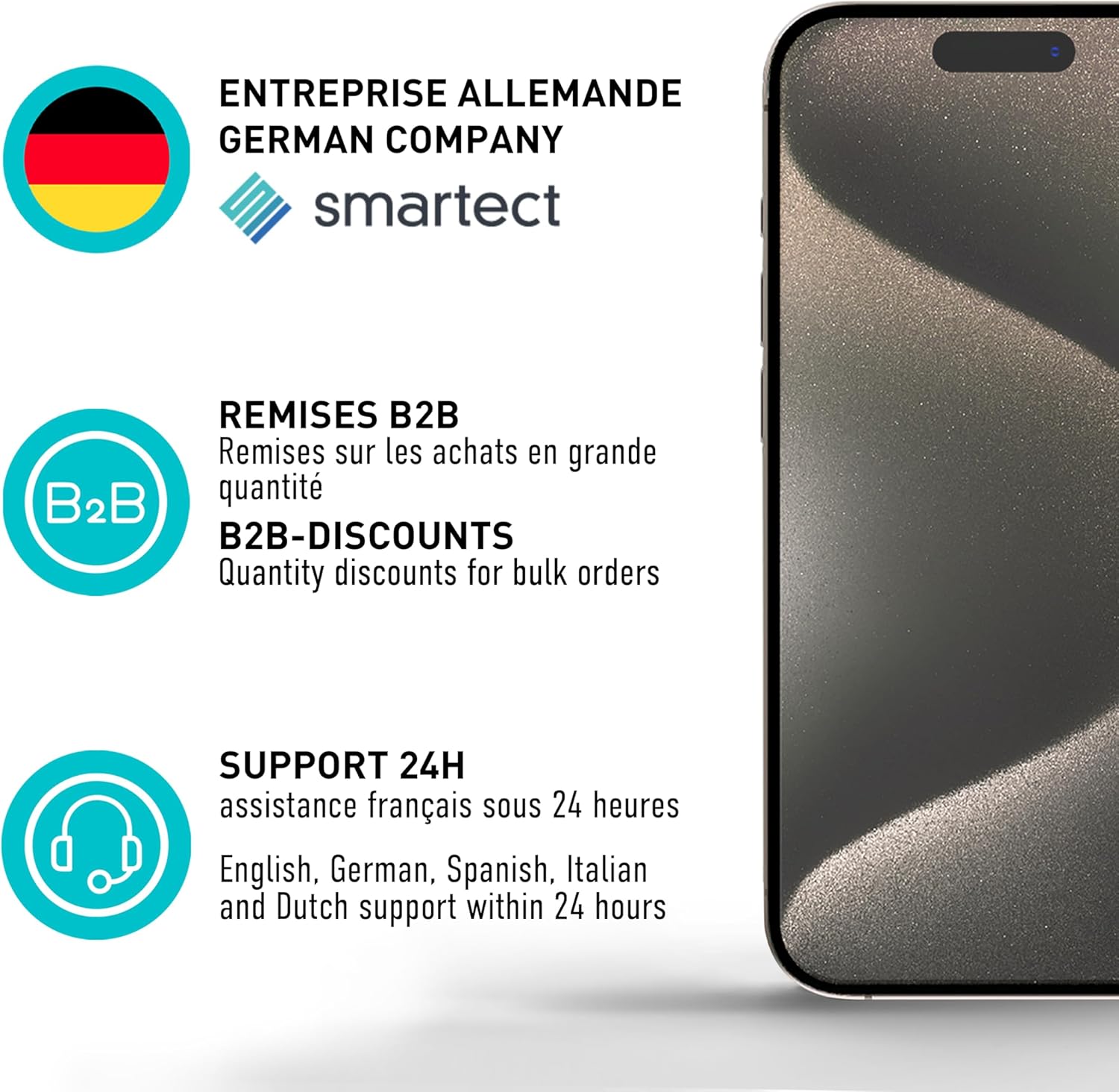 Thumbnail 6 de smartect Verre Trempé iPhone 15 (2 + 2 pièces, Full Screen, Clear) — protection écran + caméra, dureté 9H, outil d’alignement