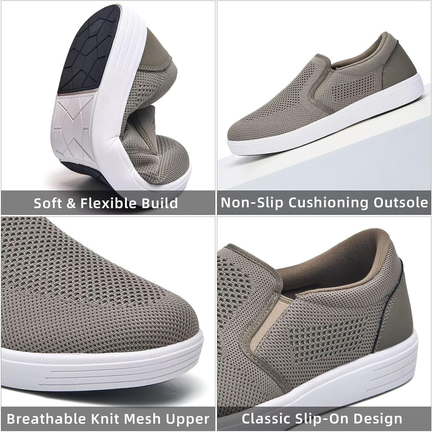 Detalle de konhill Herren Mesh-Schlupfschuhe für Strand & Freizeit – Atmungsaktive Bootssneaker mit leichtem Komfort