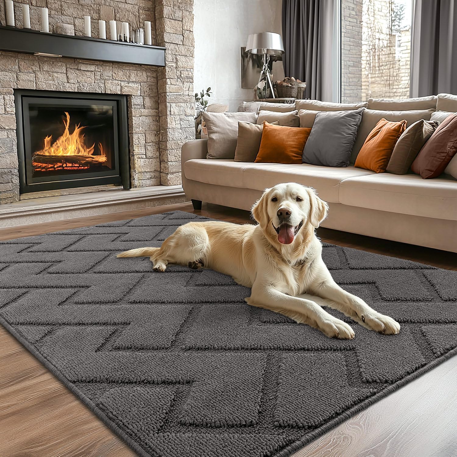 Detalle de Biscpro Door Mat 60x90cm (Indoor/Outdoor) – Washable Non-slip Dirt Trapper in Dark Grey