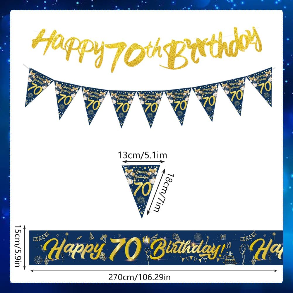 Detalle de Blue Gold Happy 70th Birthday Decoration Kit