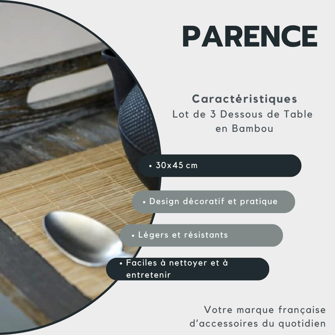 Detalle de PARENCE Woven Bamboo Table Mats, Set of 3, 30 x 45 cm