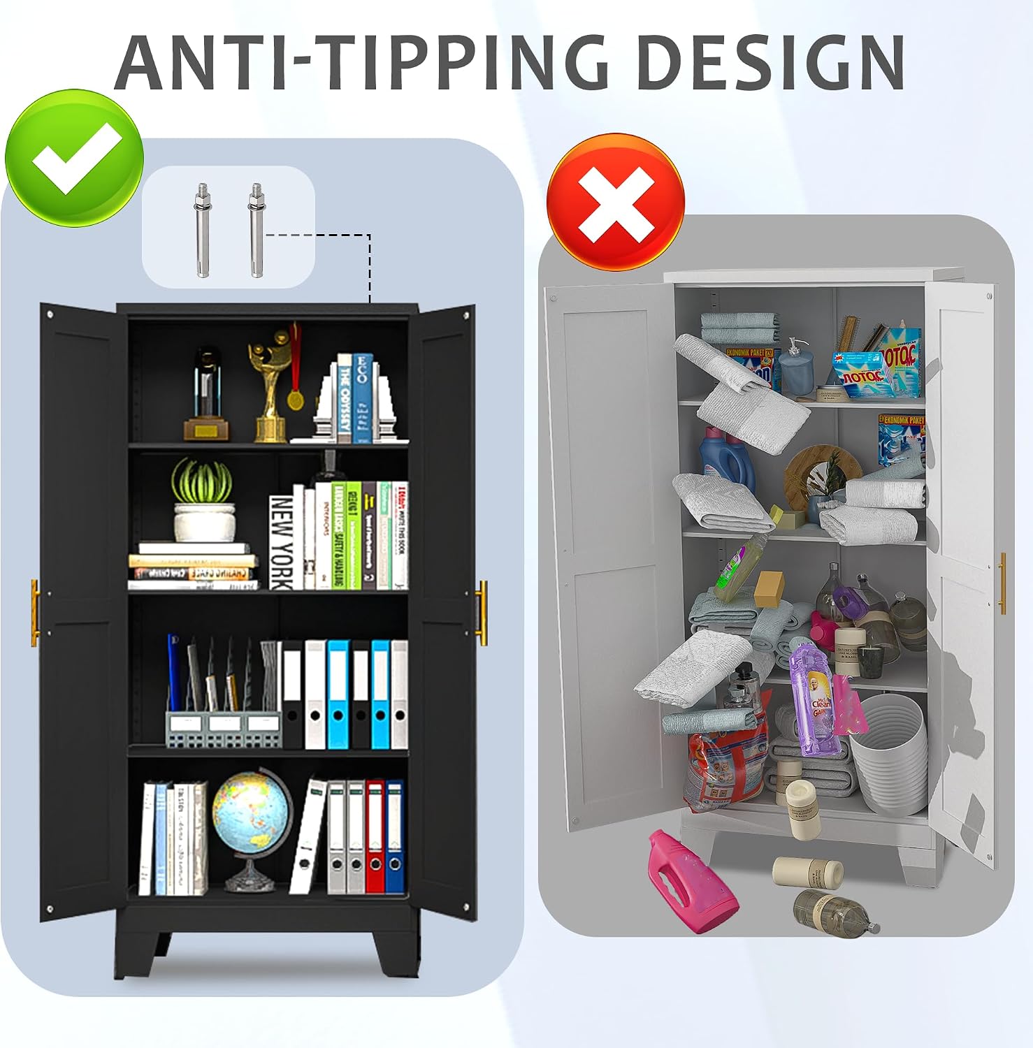 Thumbnail 6 de GAIOUS 2D-Black Kitchen Pantry Cabinet, Black Metal with Adjustable Shelves