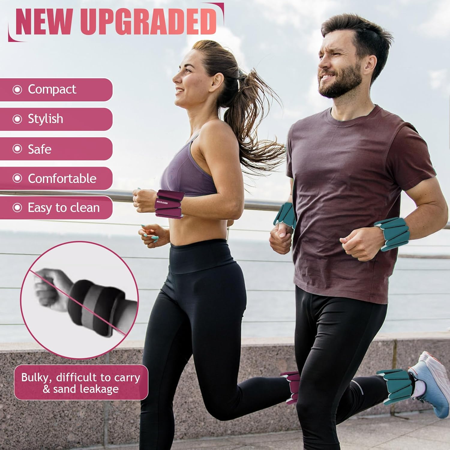 Detalle de BECOJADDE Ankle Weights Set of 2 – Adjustable 1/2/3 lb per weight for versatile workouts