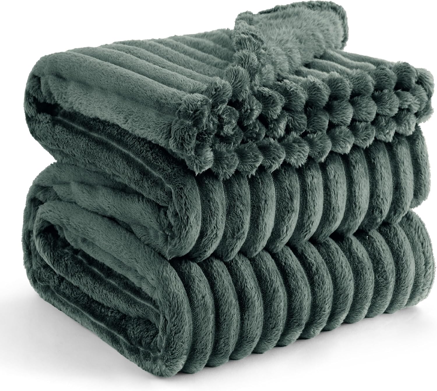 Detalle de BEDSURE Kuscheldecke 220 x 240 cm (dunkelgrün) – Flanell-Fleece Tagesdecke & Wohn-Deck