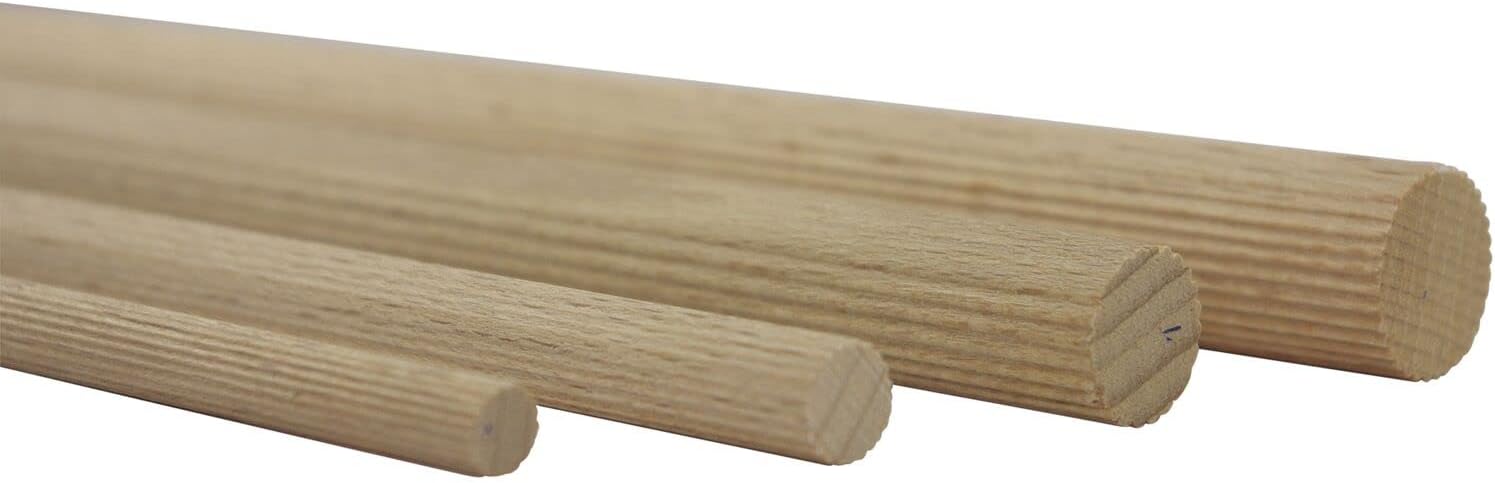 Detalle de vasalat räfflade trästavar i bok, 100 cm × 12 mm, 12-pack