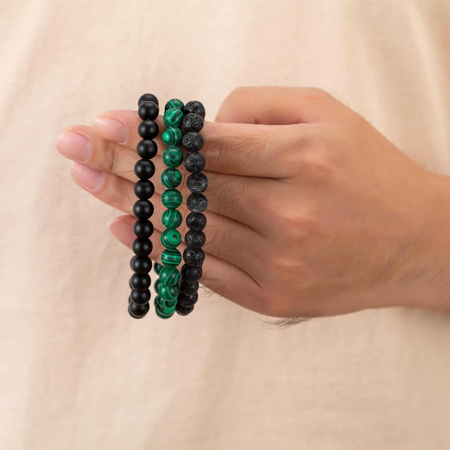 Thumbnail 3 de Bracelet œil de tigre homme MOROTOLE en pierres naturelles 8 mm, lot réglable (ensemble bracelets perles)