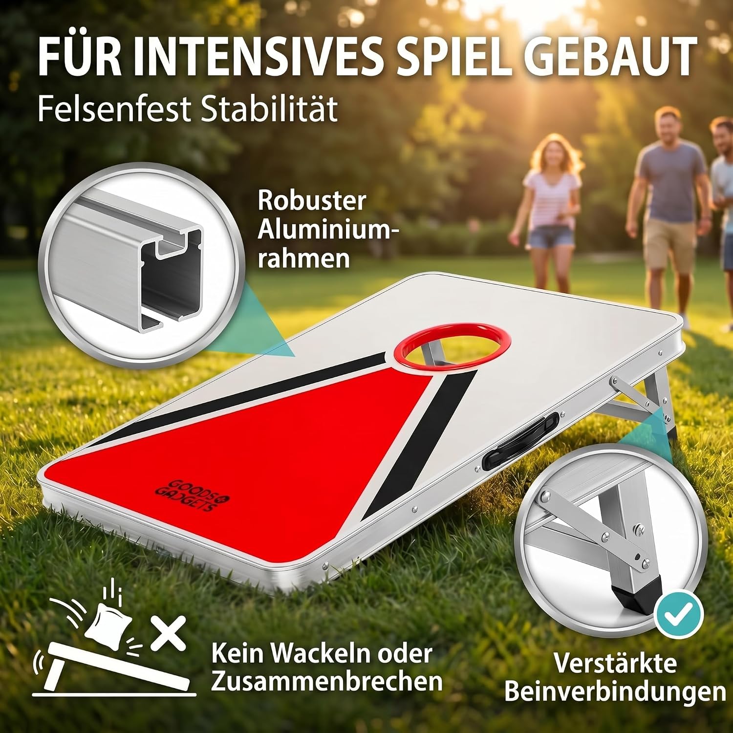 Detalle de XXL Cornhole-Spiel für Groß und Klein – Outdoor & Indoor Geschicklichkeitsspiel mit extra großen Sandsäckchen