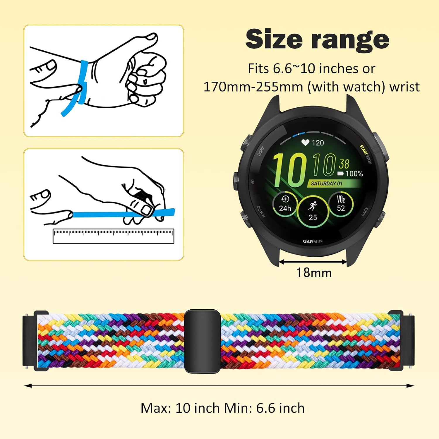 Detalle 2 de RosMank 18mm Braided Nylon Watch Band for Garmin and More