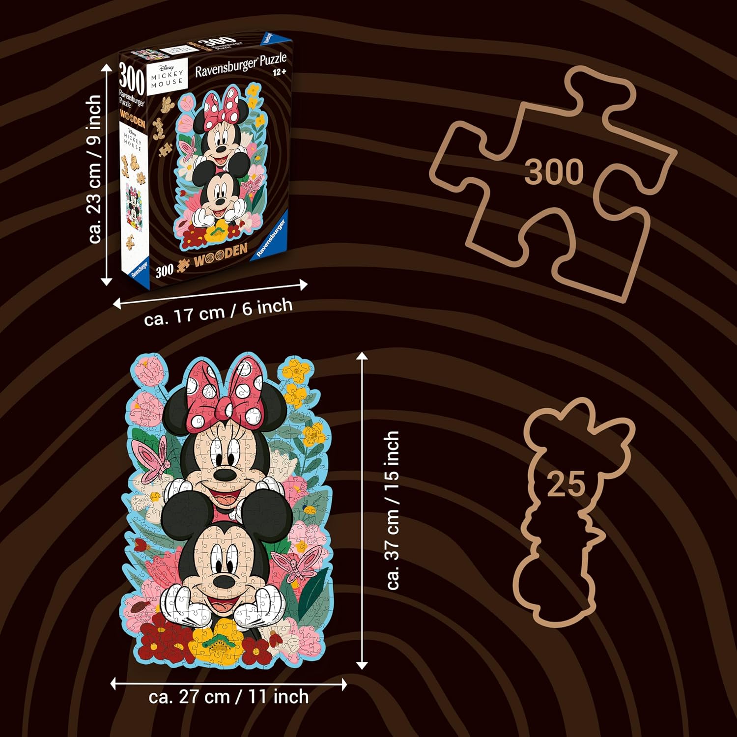 Thumbnail 2 de Ravensburger Wooden Puzzle Mickey & Minnie – 300 Teile Kontur-Holzpuzzle mit 25 Whimsies (ab 12 Jahren)
