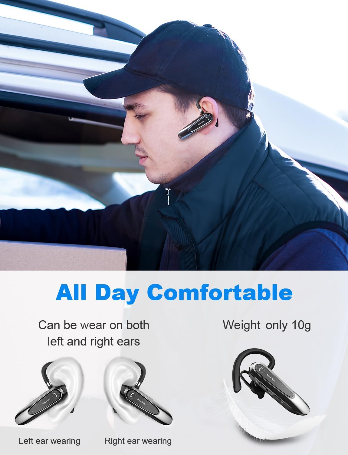 Detalle 2 de New Bee Bluetooth Headset B45 Freisprech – Dual-Mikrofon, V5.0, 20 h Sprechzeit