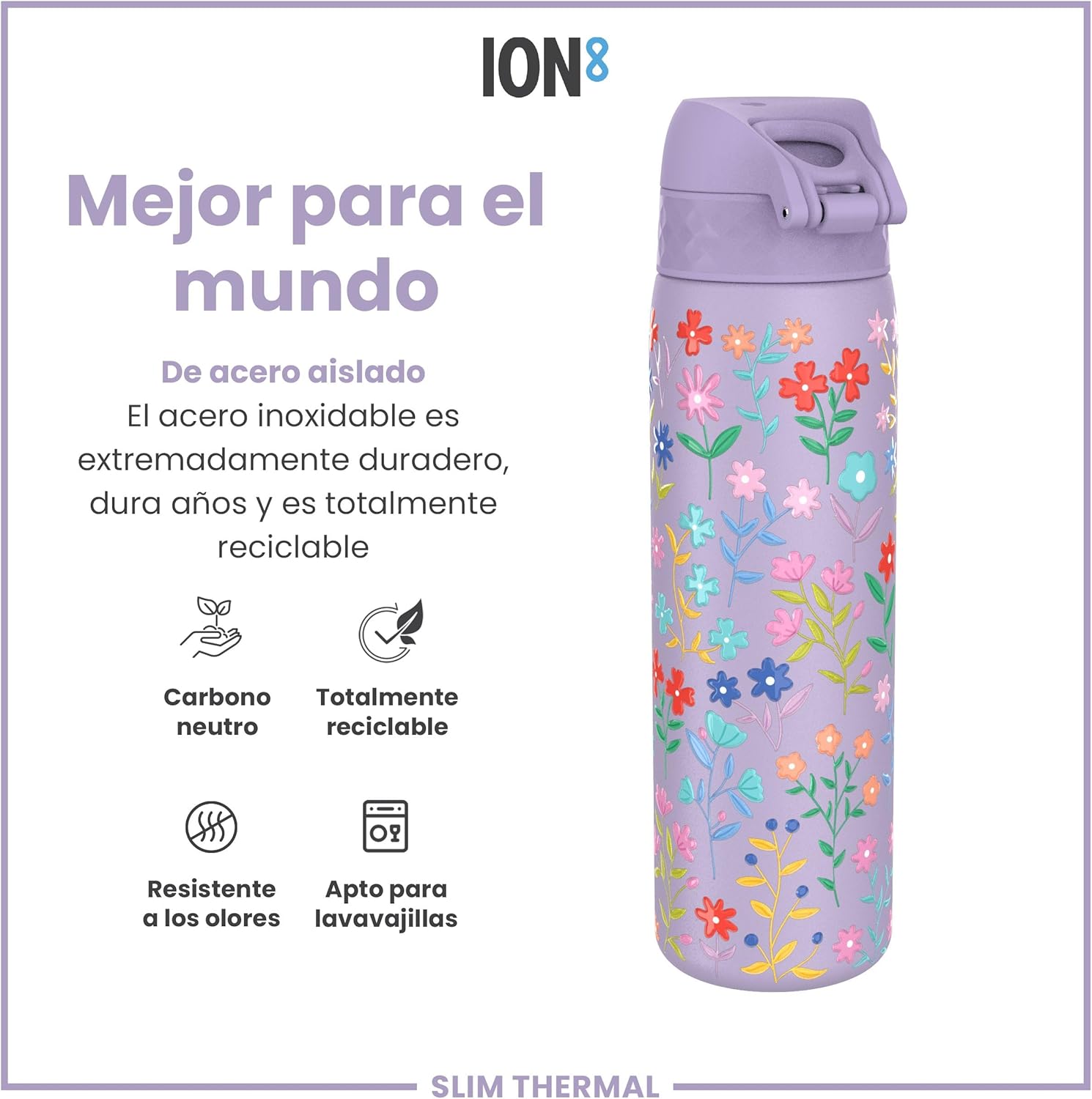 Thumbnail 4 de ion8 Botella de Agua Inox Térmica 500ml 🌸 Sin Fugas Fácil Abrir