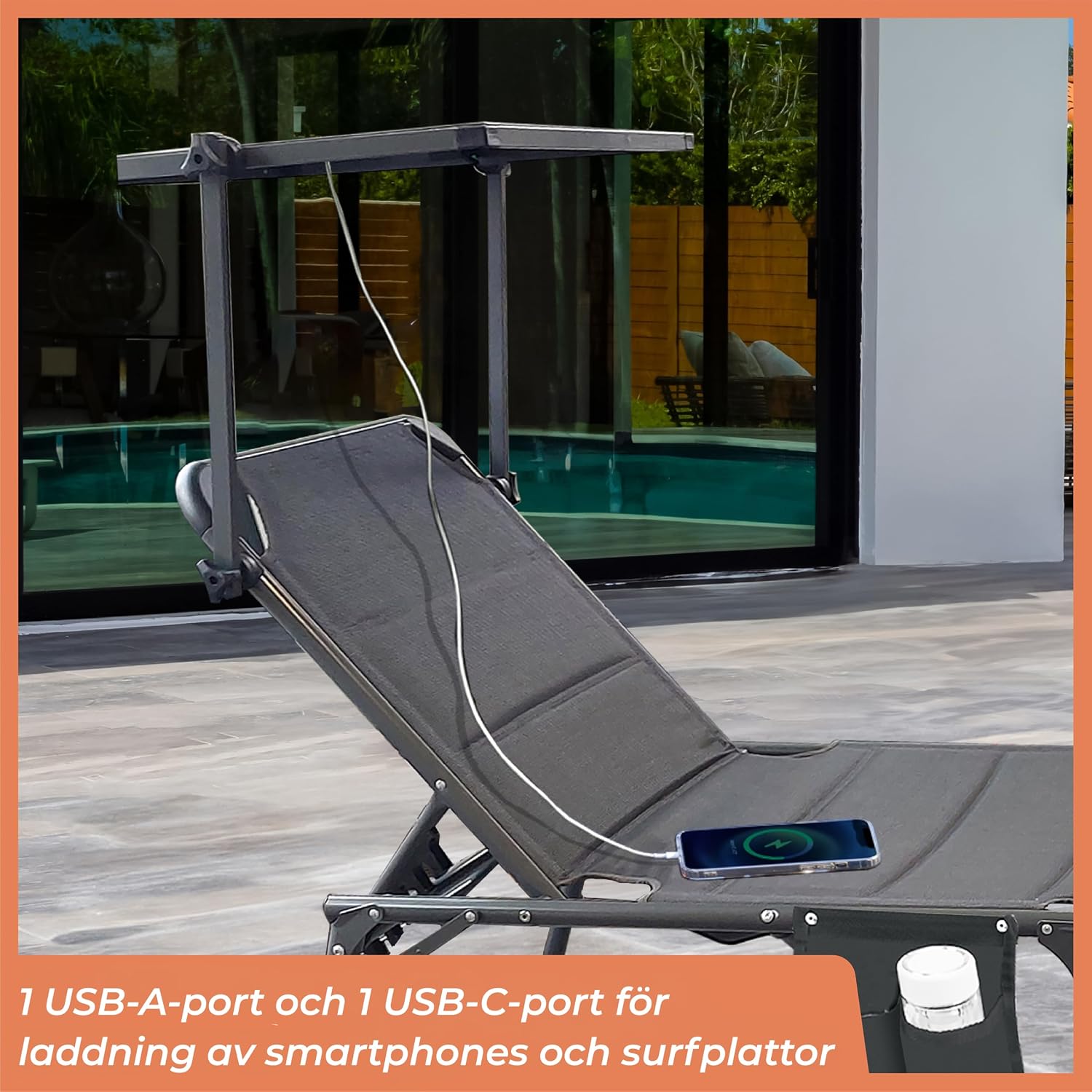 Detalle 2 de Technaxx TX-275 hopfällbar solsäng med 20 W solskydd och USB-A/USB-C
