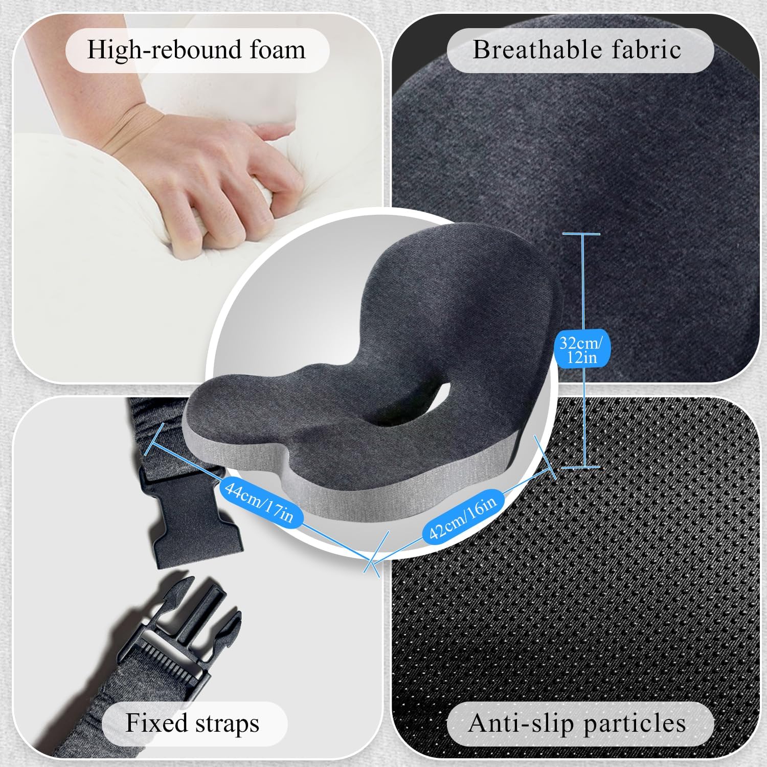 Detalle 2 de Ergonomic Seat Cushion Memory Foam 1 Adjustable Strap
