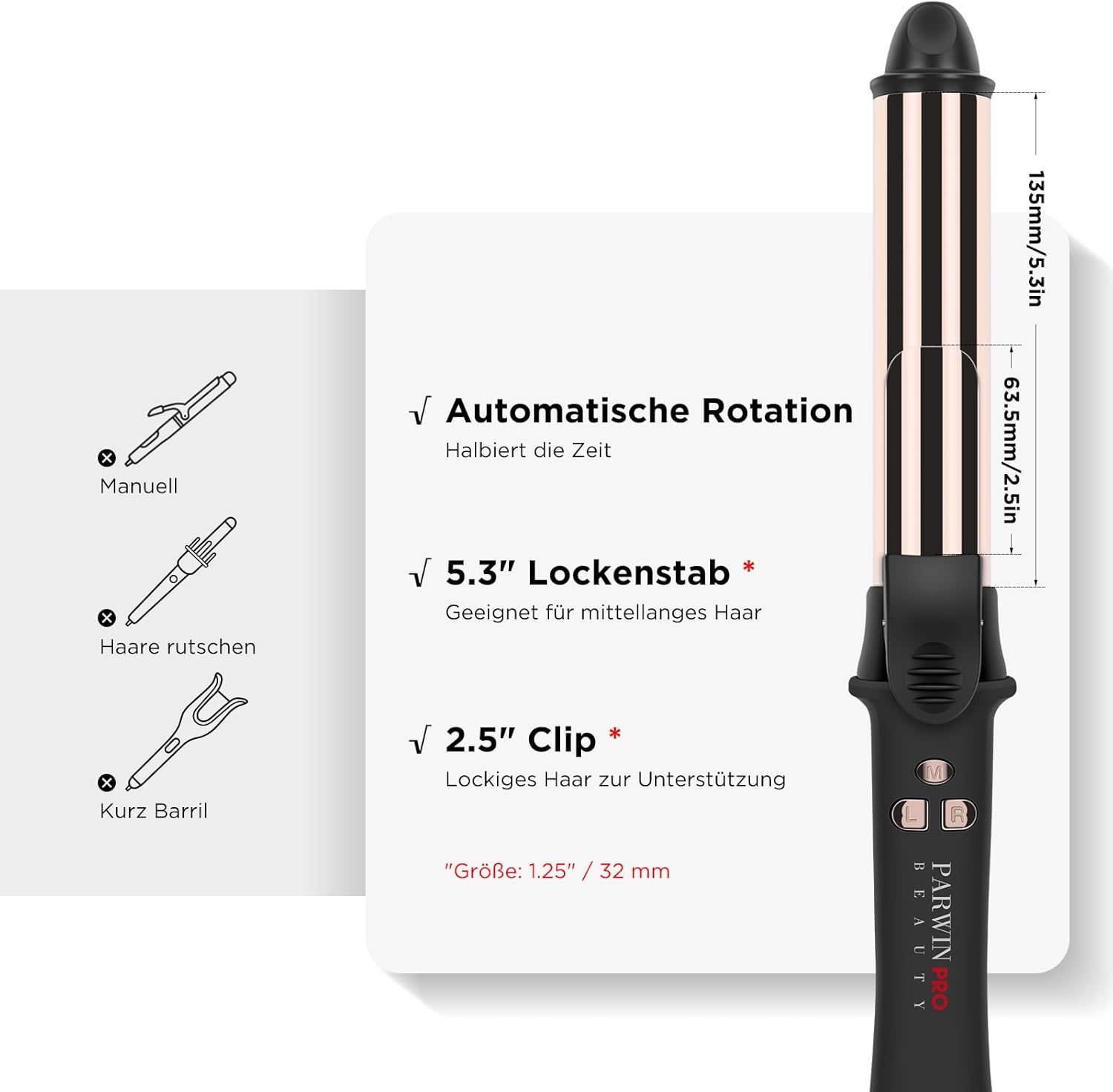 Thumbnail 3 de PARWIN PRO BEAUTY 360° rotierender Lockenstab mit 32 mm, Nano-Titan-Beschichtung & LCD (120–210 °C)