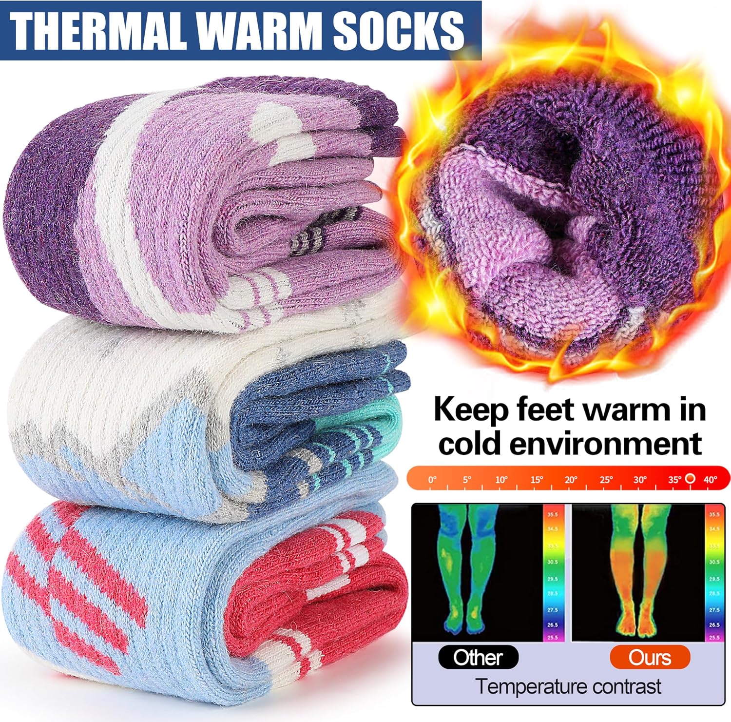 Detalle de Merino Wool Ski Socks 3-Pack (Knee High)