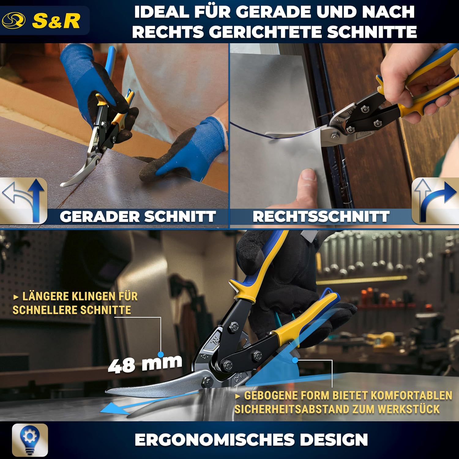 Thumbnail 4 de S&R Blechschere Rechtsschnitt 280 mm – Durchlaufblechschere mit CrMo-Stahlklingen, induktionsgehärtet 60–62 HRC