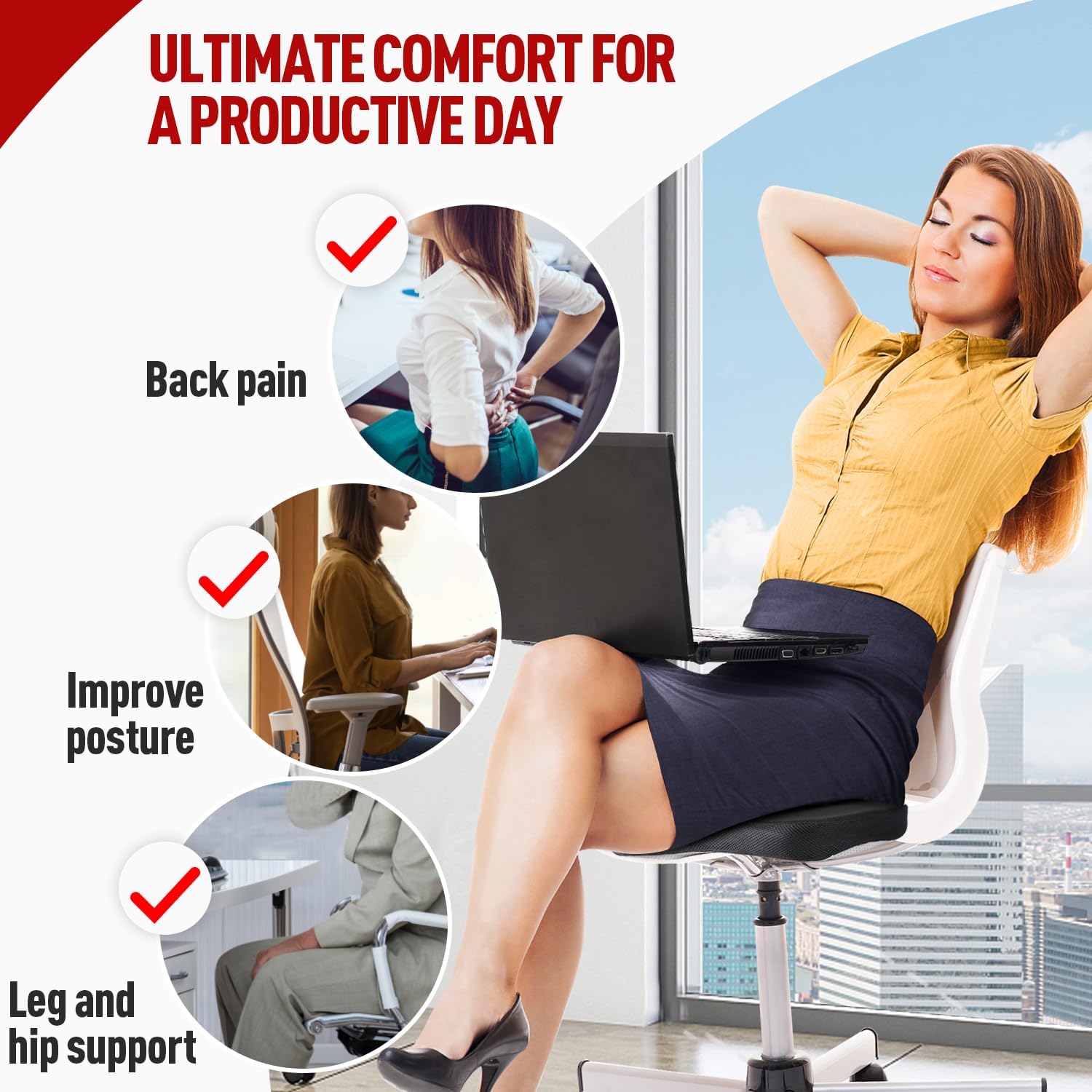 Thumbnail 2 de RaMokey Memory Foam Seat Cushion 18.1 x 13.7 x 2.7