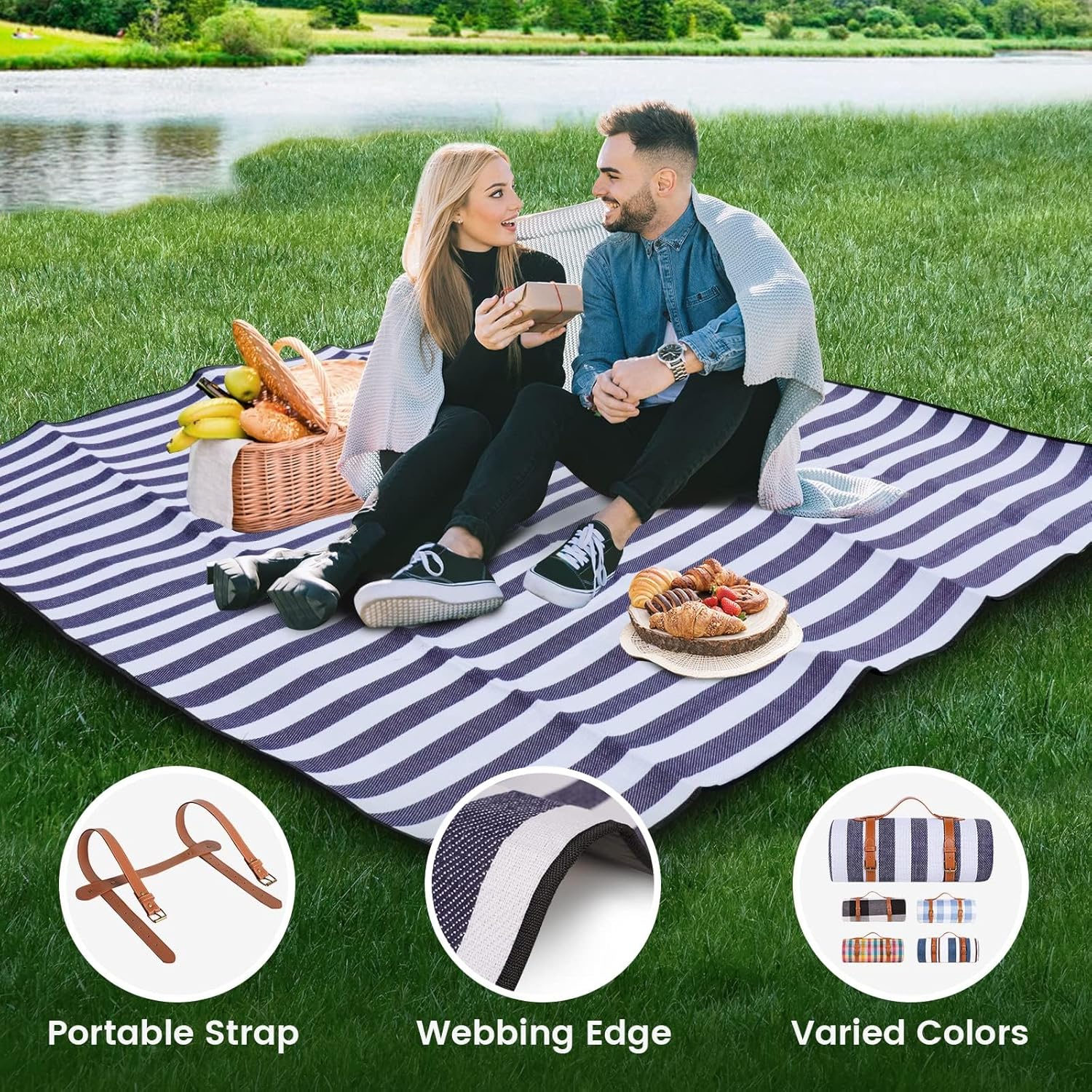 Thumbnail 5 de Sapsisel Picnic Blanket Waterproof Extra Large 80×80 Inches – Foldable Beach Mat for Outdoor Use