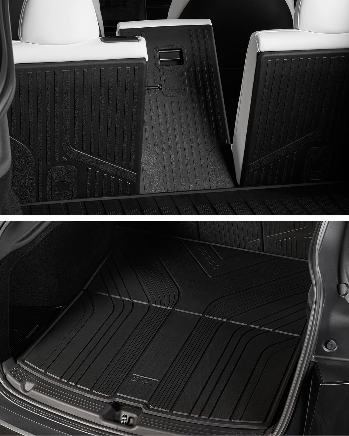 Thumbnail 6 de 3W 2025-2026 Tesla Model Y Juniper Floor Mats with Rear Cargo & Backrest Mats (Vigormold™) TPE All-Weather Set
