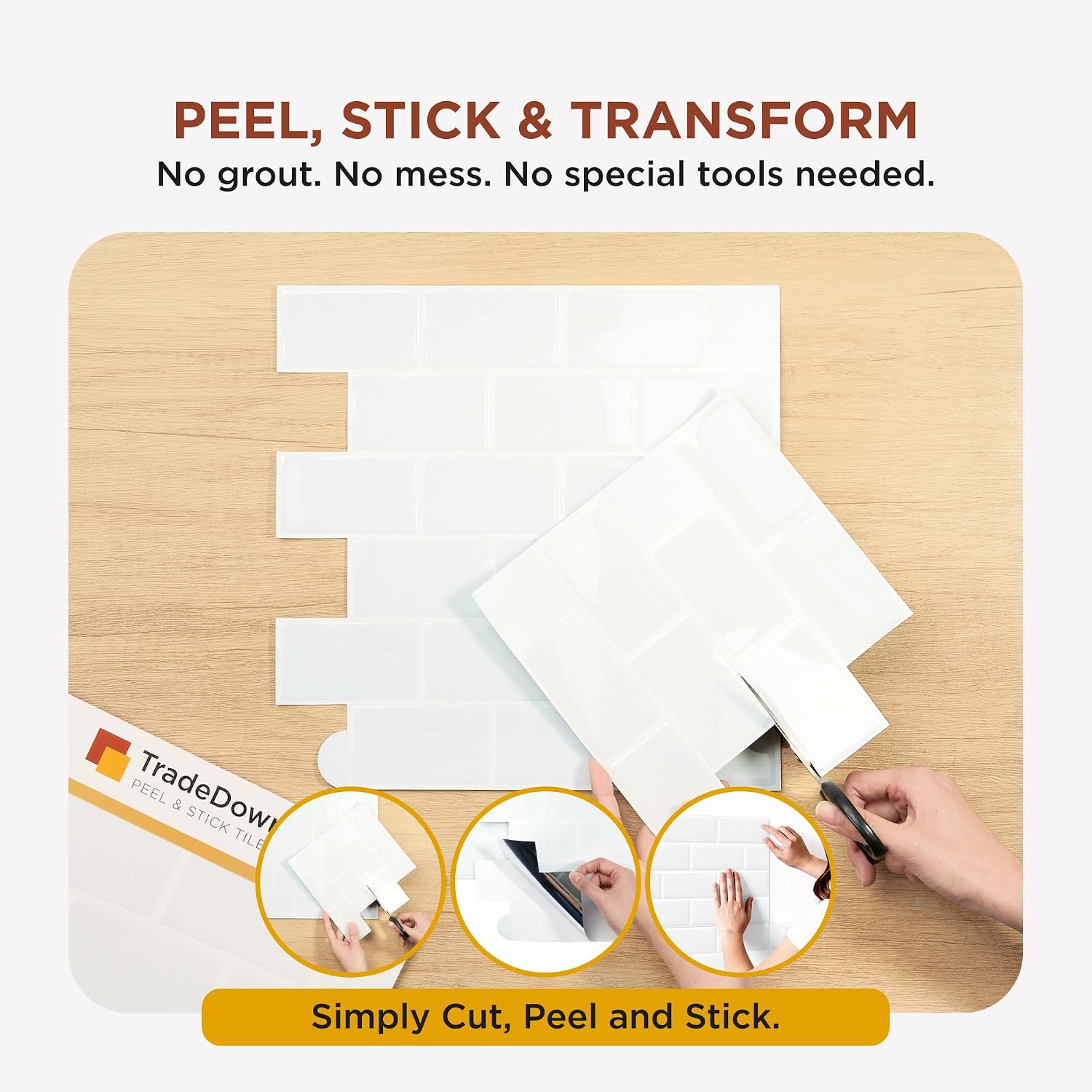 Detalle de TradeDownCo Peel & Stick Wall Tiles (10 Sheets) – Premium Self-Adhesive 12" x 12" Tiles in Cloud White