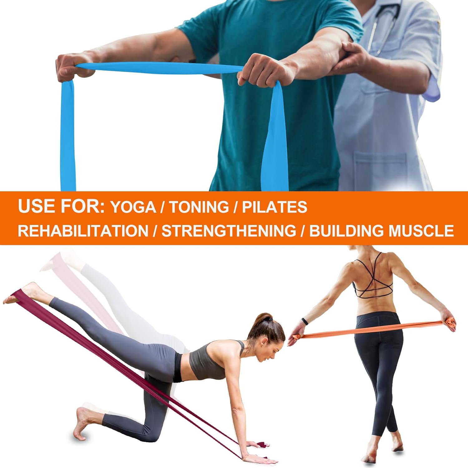 Thumbnail 5 de A AZURELIFE Resistance Bands, Professional Long Non-Latex Elastic Stretch Bands – 3-Pack (Light, Medium, Heavy)