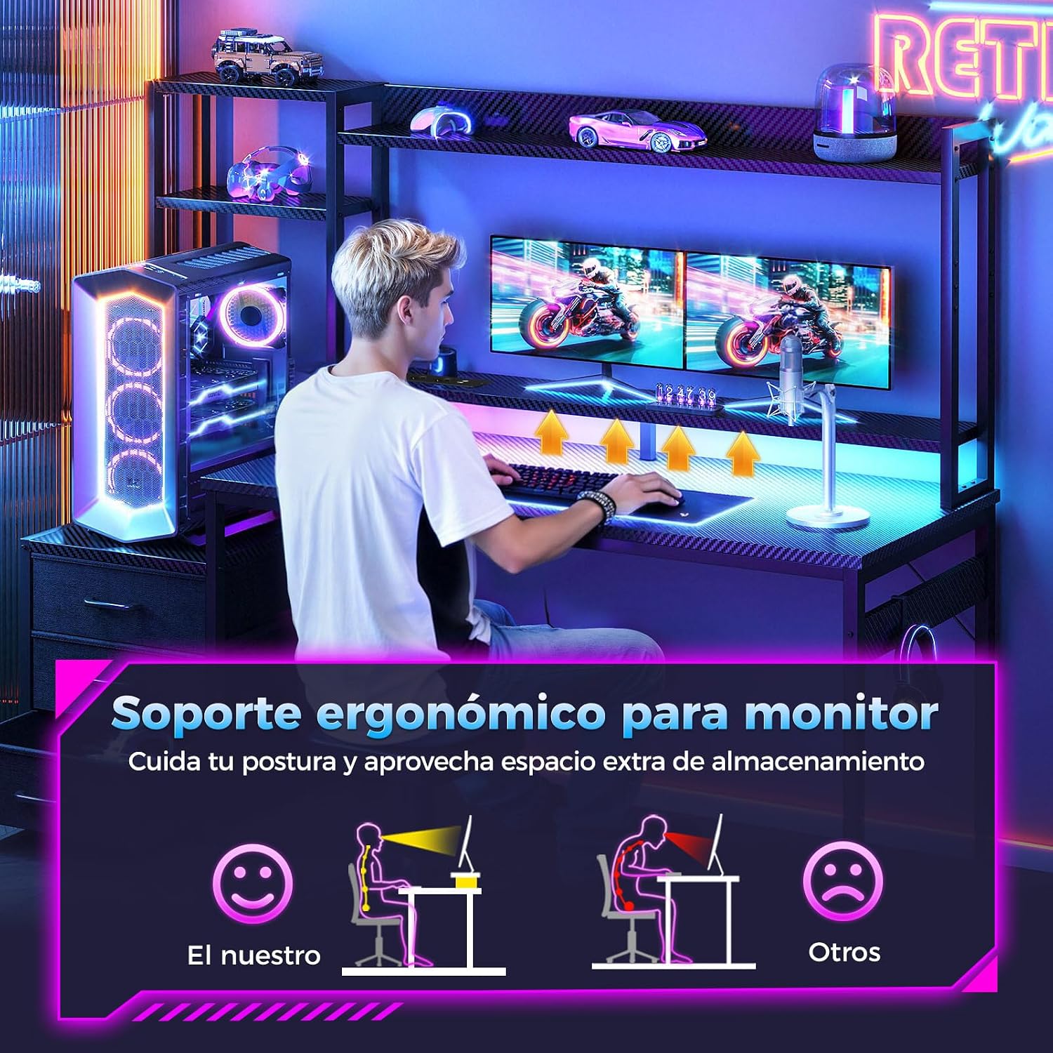 Thumbnail 5 de Coleshome Escritorio Gaming 137x48 cm