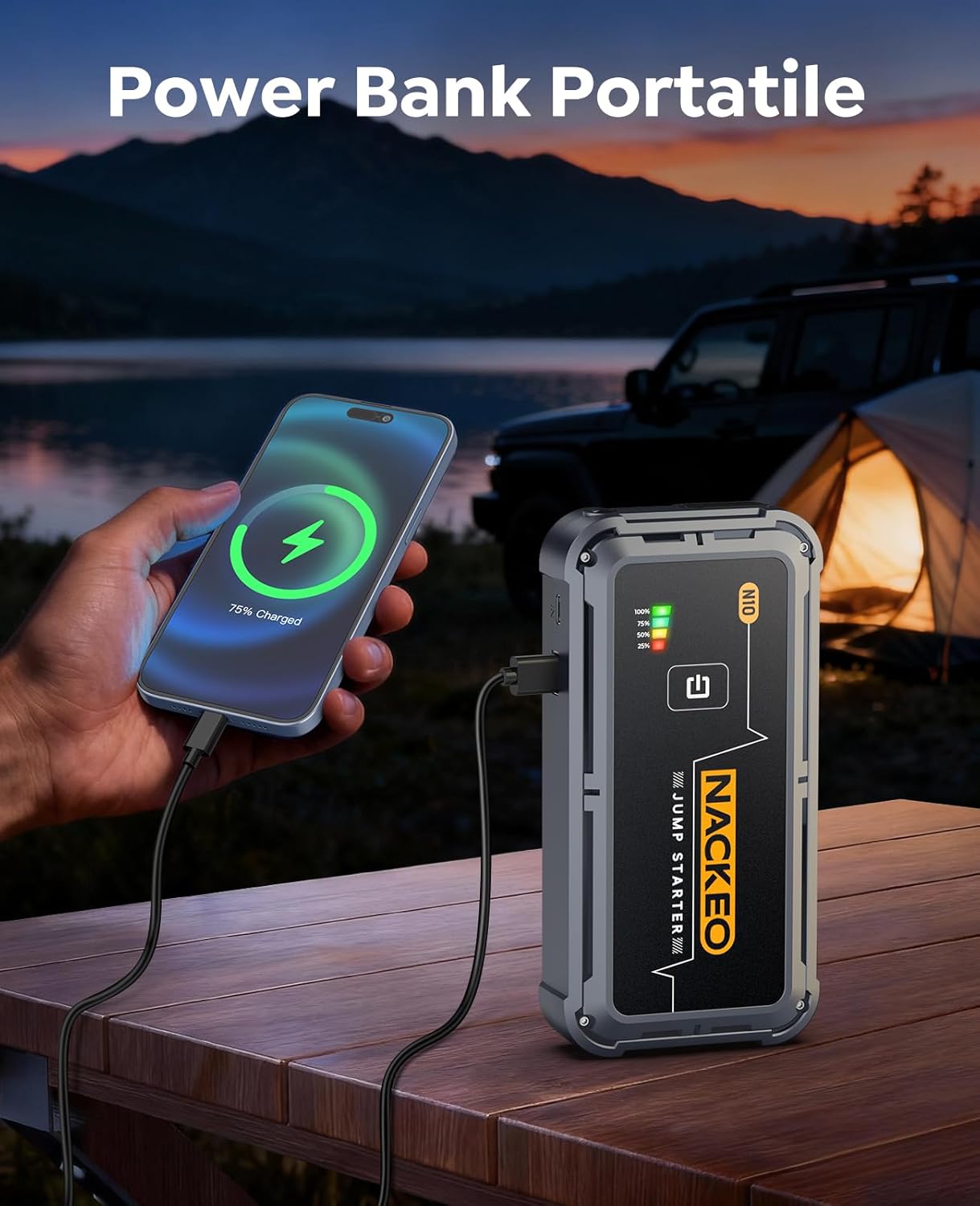 Detalle de Avviatore batteria auto 5000A 12V con torcia