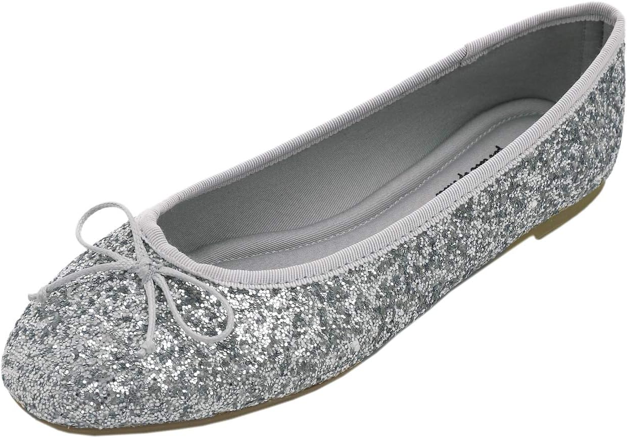Detalle de Feversole Round Glitter Ballerina Damen – Klassische Ballerinas mit Profilsohle