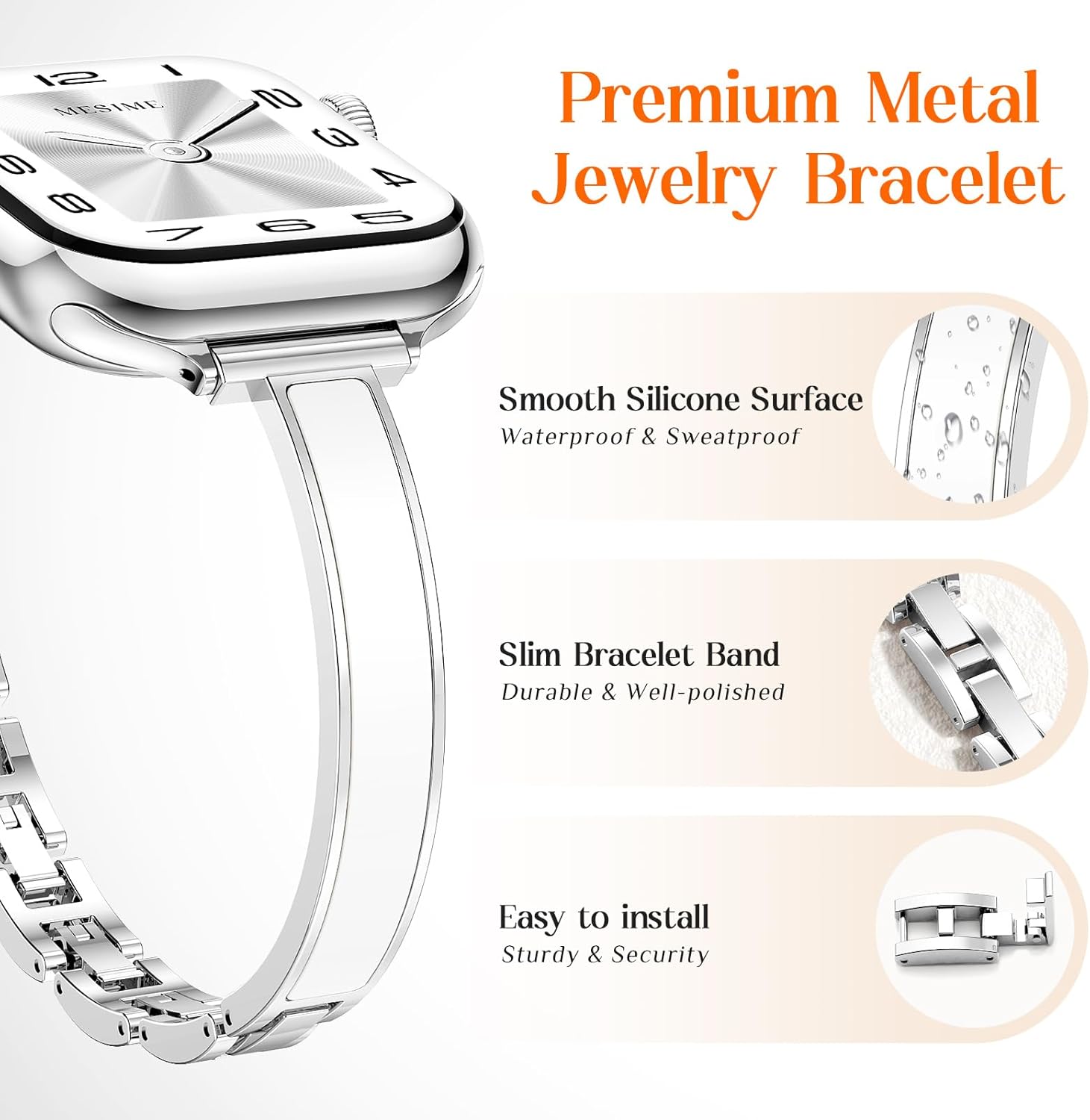Thumbnail 1 de Mesime Slim Dressy Watch Band for Apple Watch: Jewelry-Style Metal + Silicone Strap for Women (38mm–49mm)